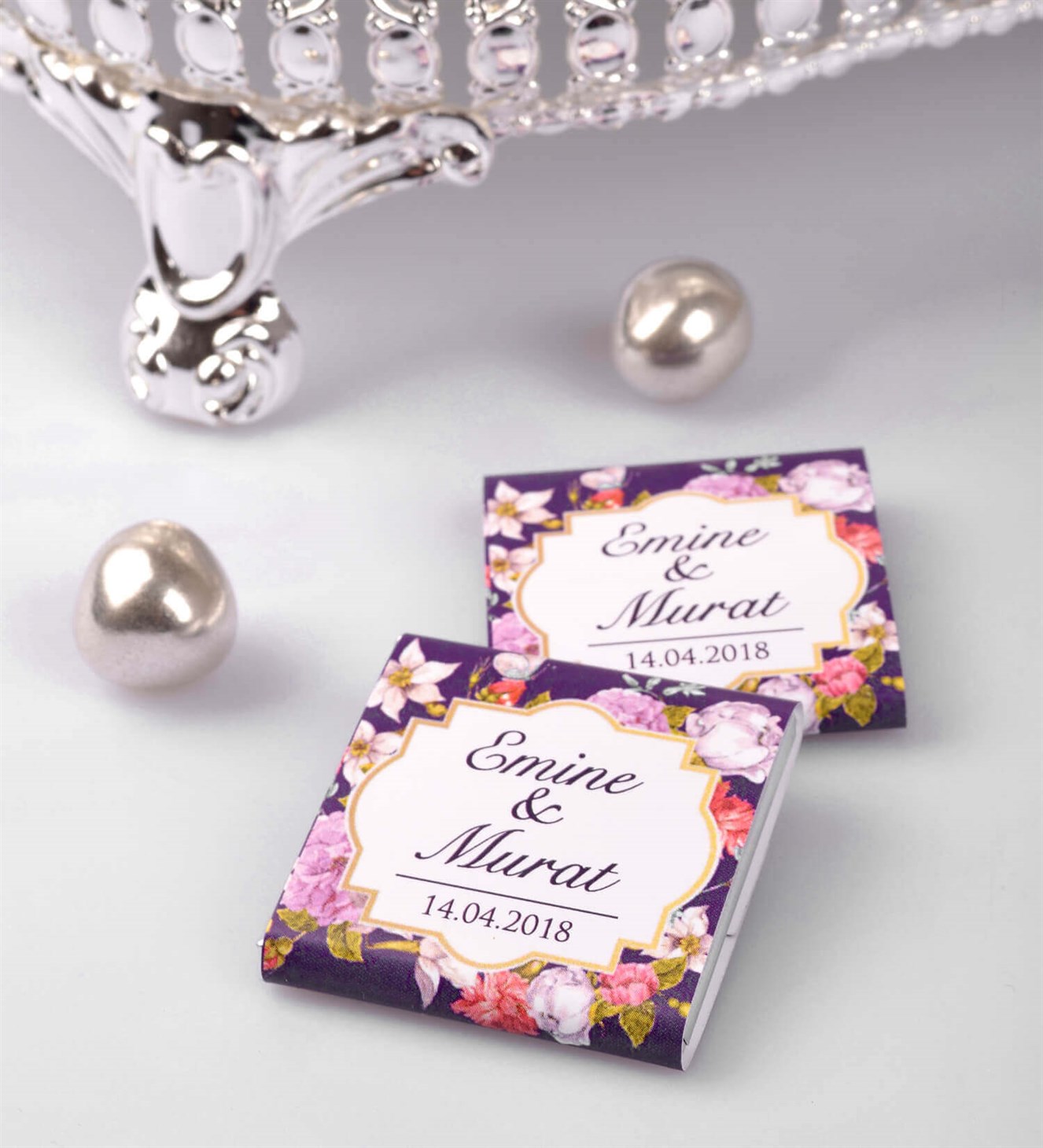Çiçekli Mor İsimli Söz & Nişan Çikolatası