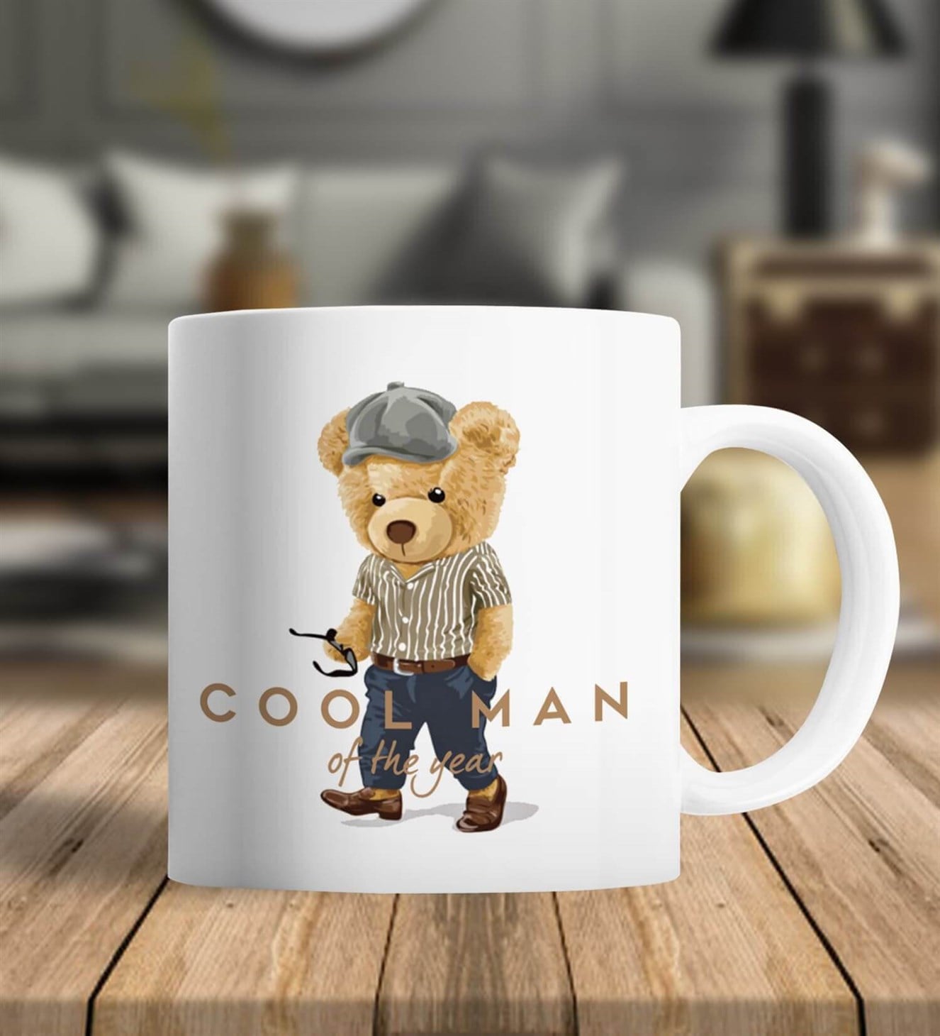 Cool Man Gri Şapkalı Teddy Hediye Kupa Bardak