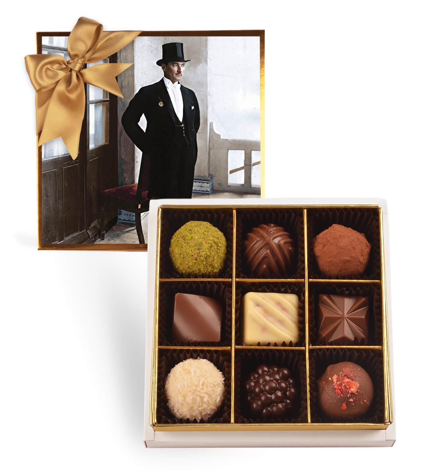Fötr Şapkalı Atatürk  | 9 Çeşitli Artisan Çikolata 9'lu