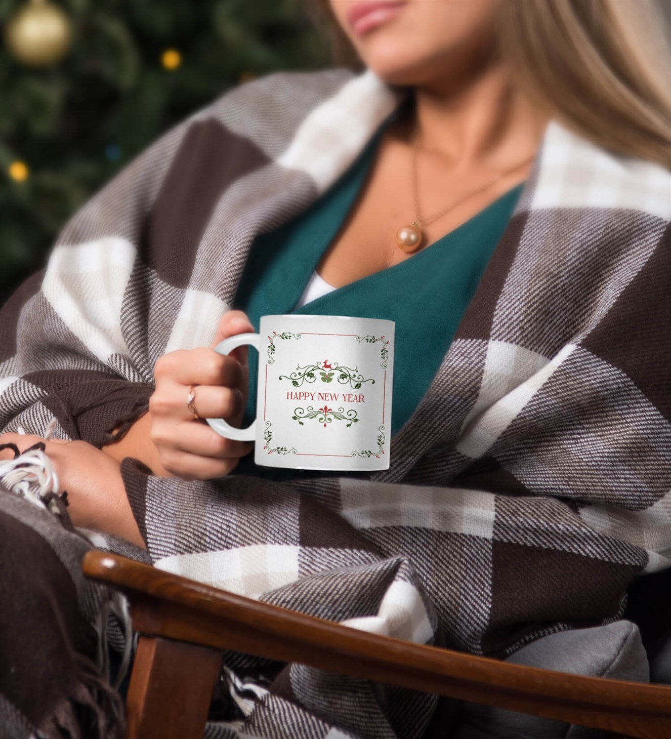 Floral Desenli Happy New Year Kupa Bardak