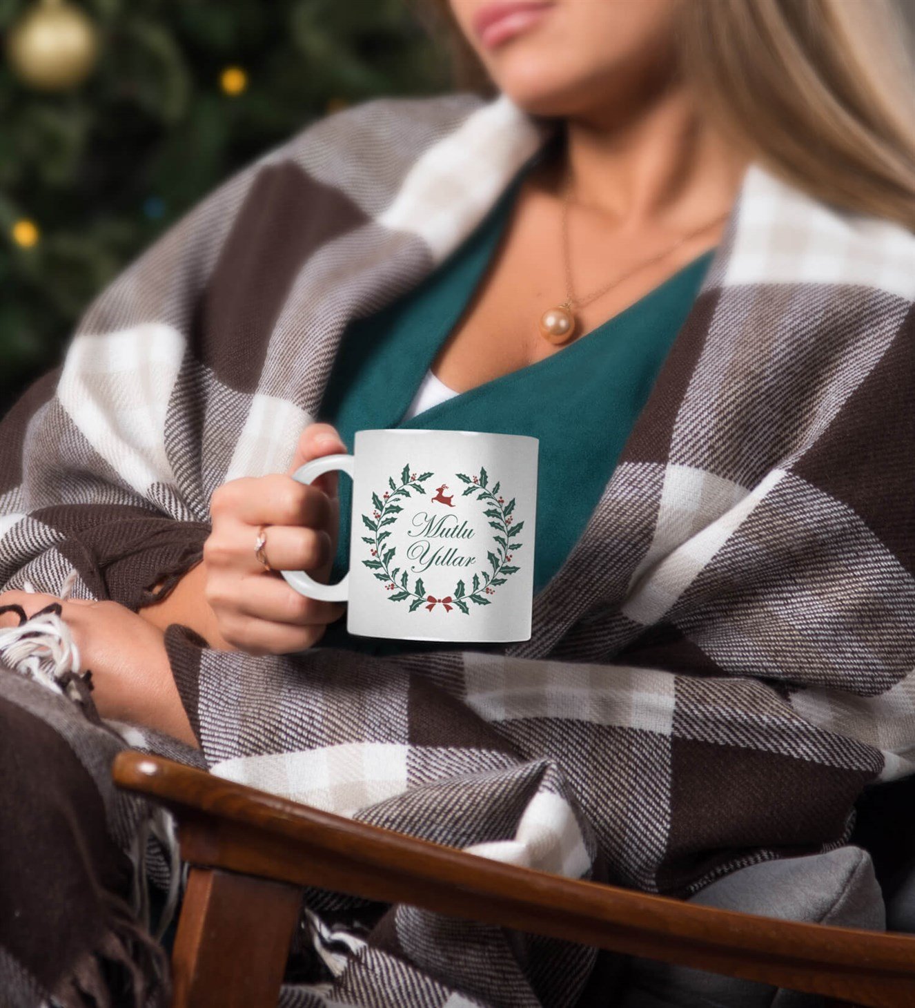 Geyikli Çelenk Mutlu Yıllar Kupa Bardak