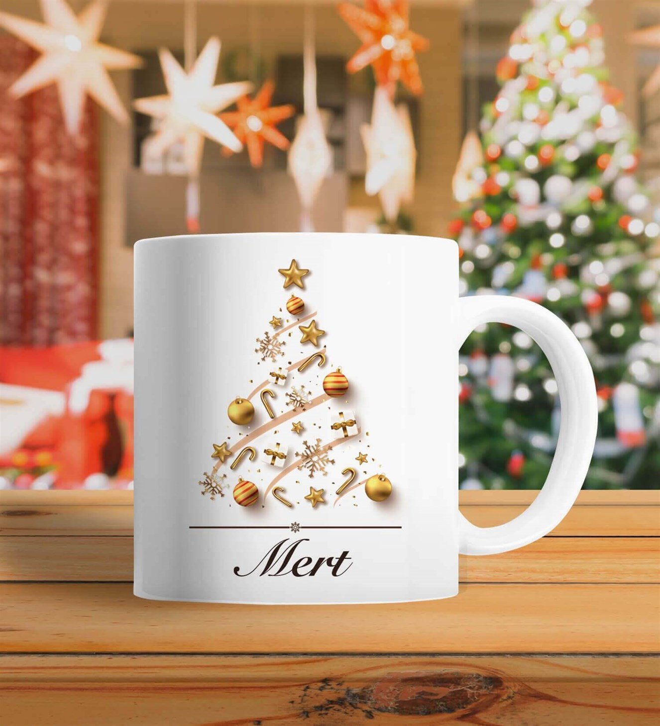 Gold Çam Ağacı İsme Özel Yılbaşı Hediyesi Kupa Bardak