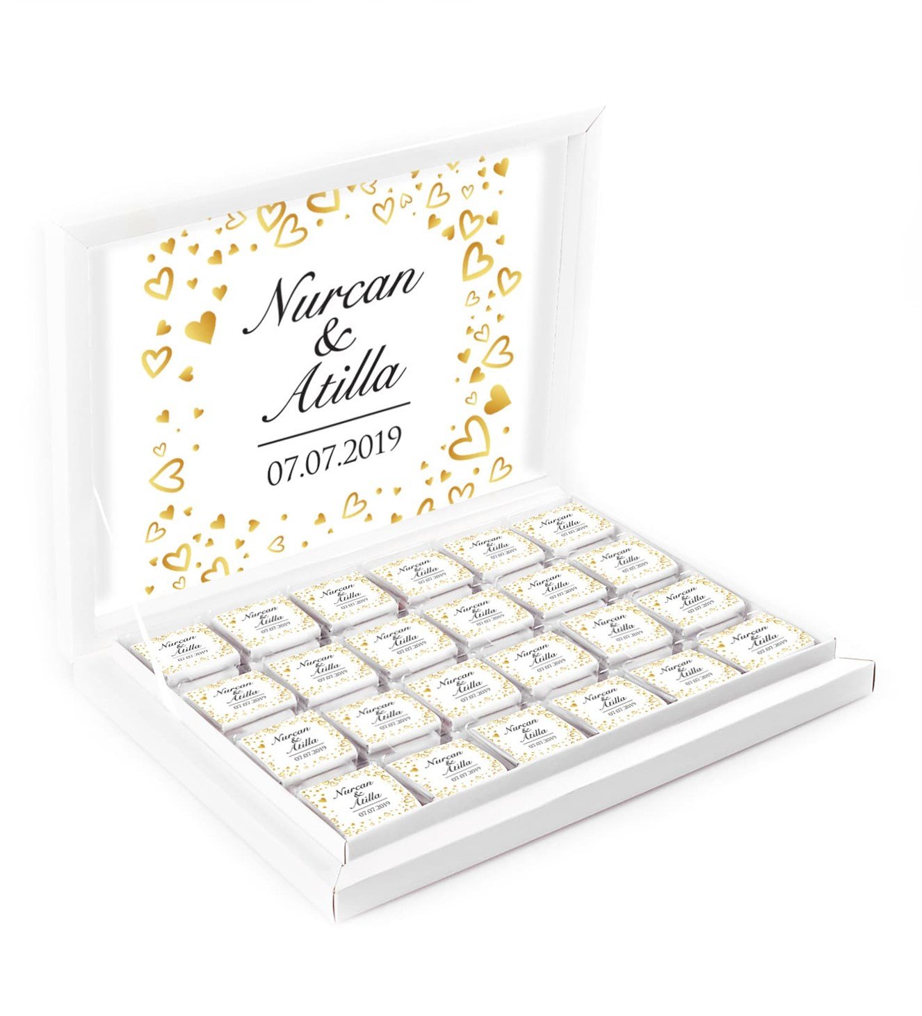 Gold Kalpler İsimli ve Tarihli Kutulu Söz & Nişan Çikolatası