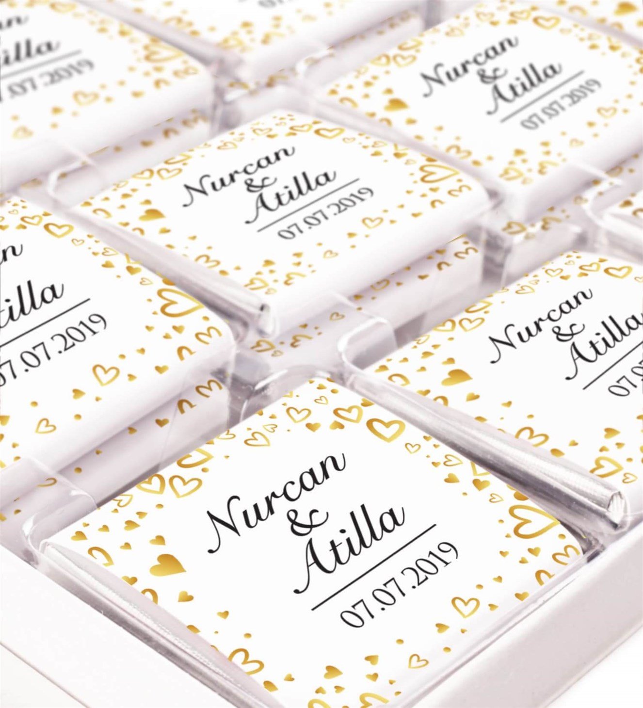 Gold Kalpler İsimli ve Tarihli Kutulu Söz & Nişan Çikolatası