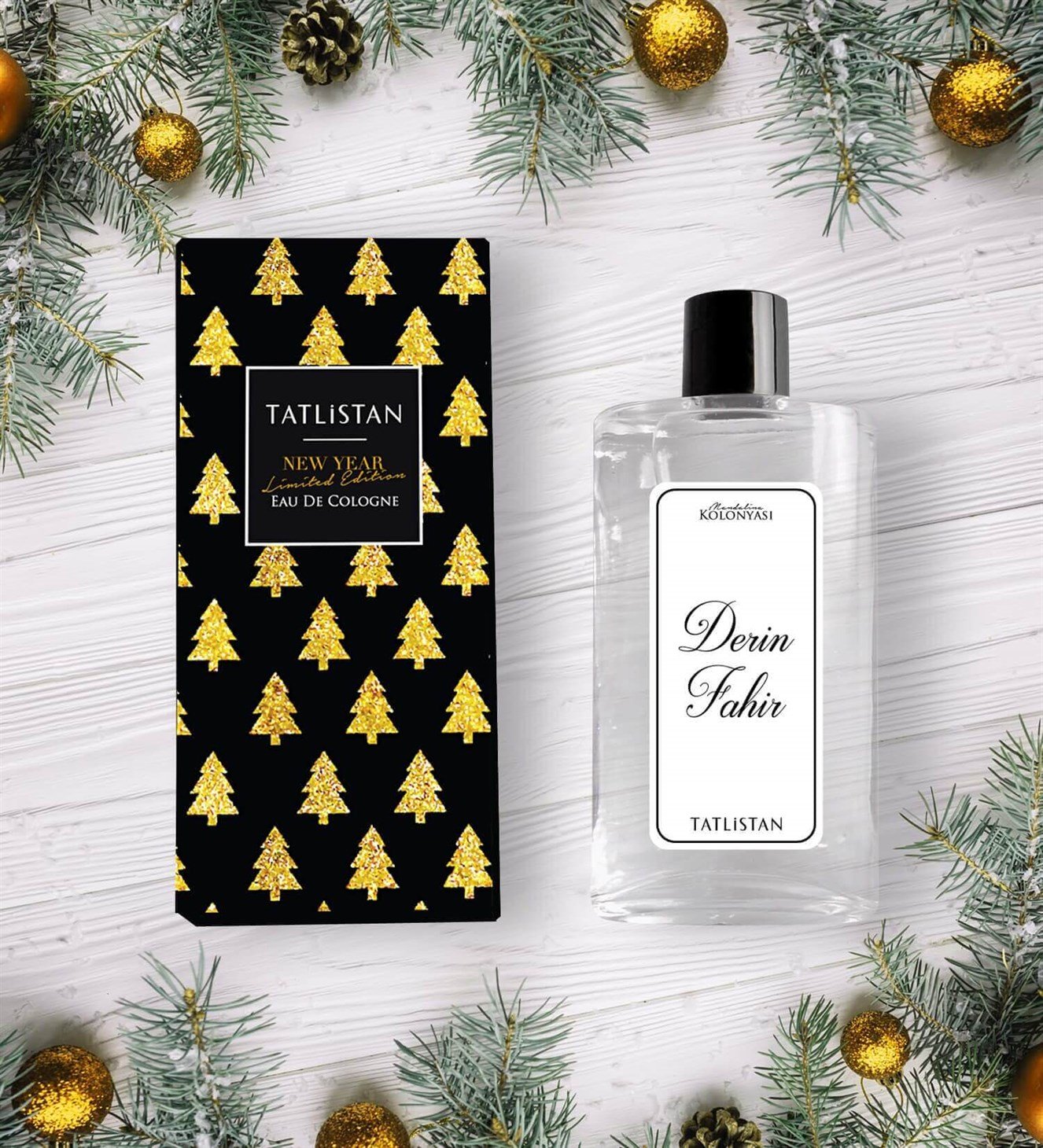 Gold Yılbaşı Ağacı Tasarımlı Kutuda Kişiye Özel İsimli Kolonya