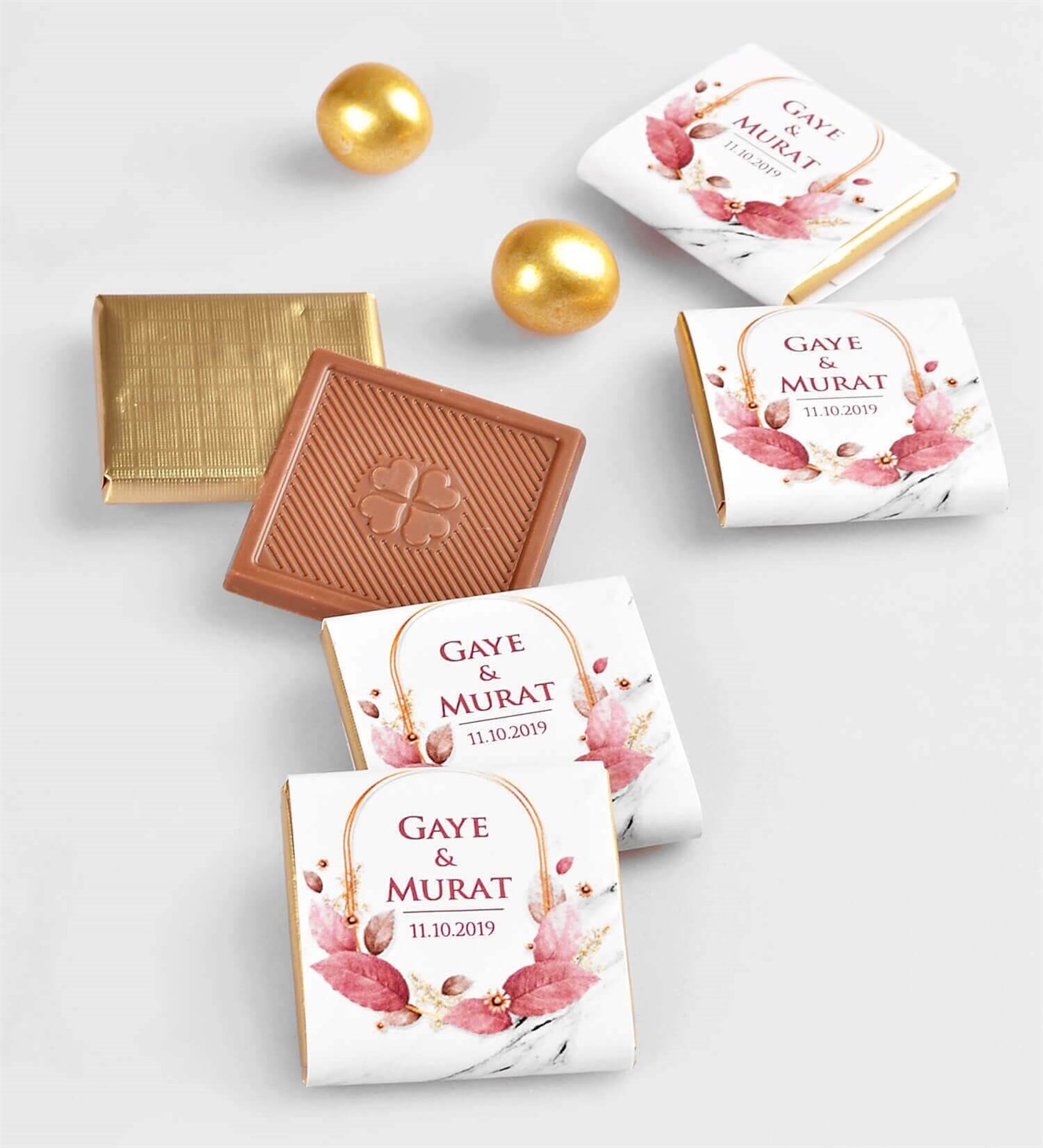 Gül Kurusu Çiçekli İsimli 50 Adet Söz & Nişan Çikolatası