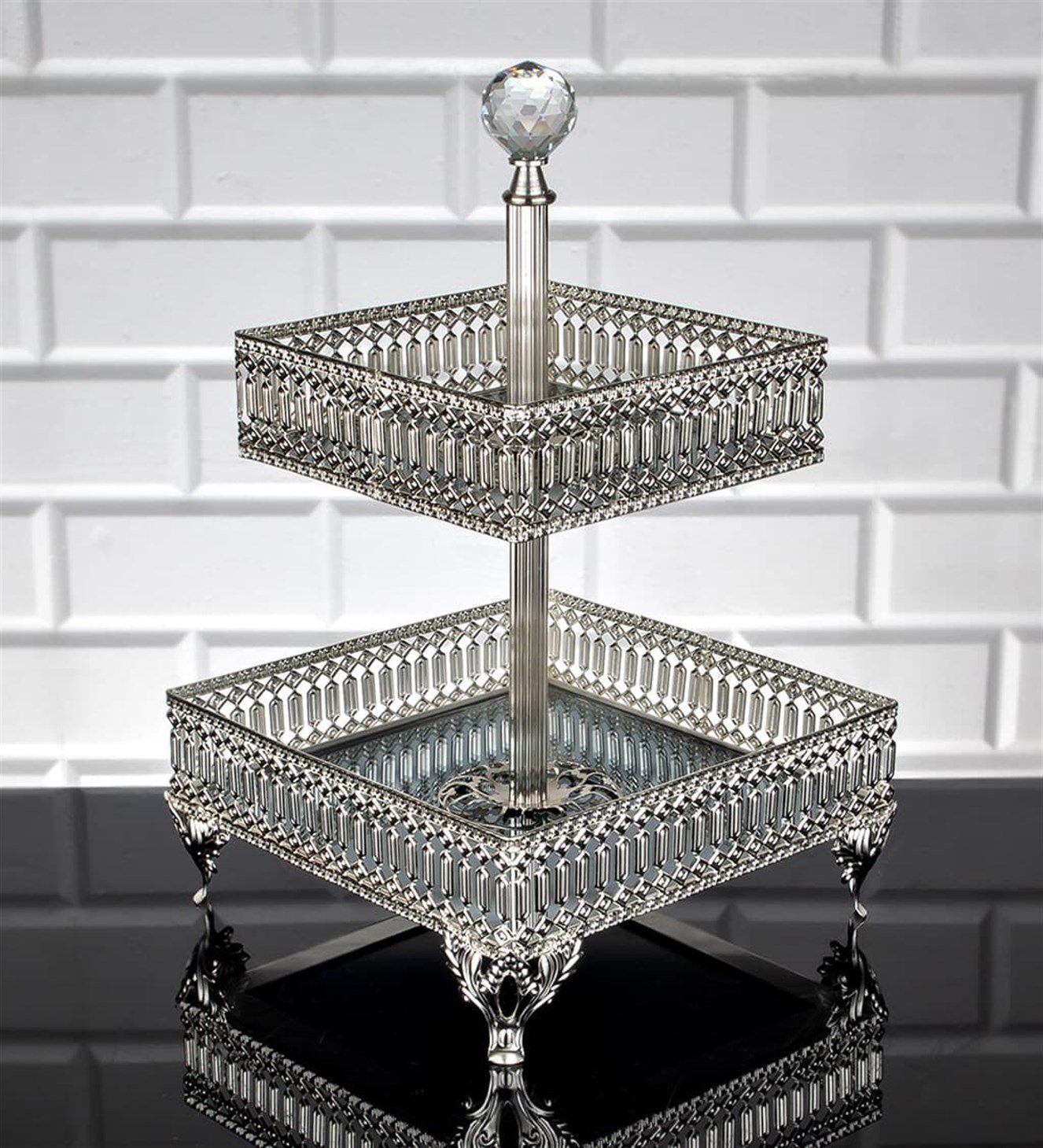 Gümüş İki Katlı Orta Boy Söz & Nişan Tepsisi