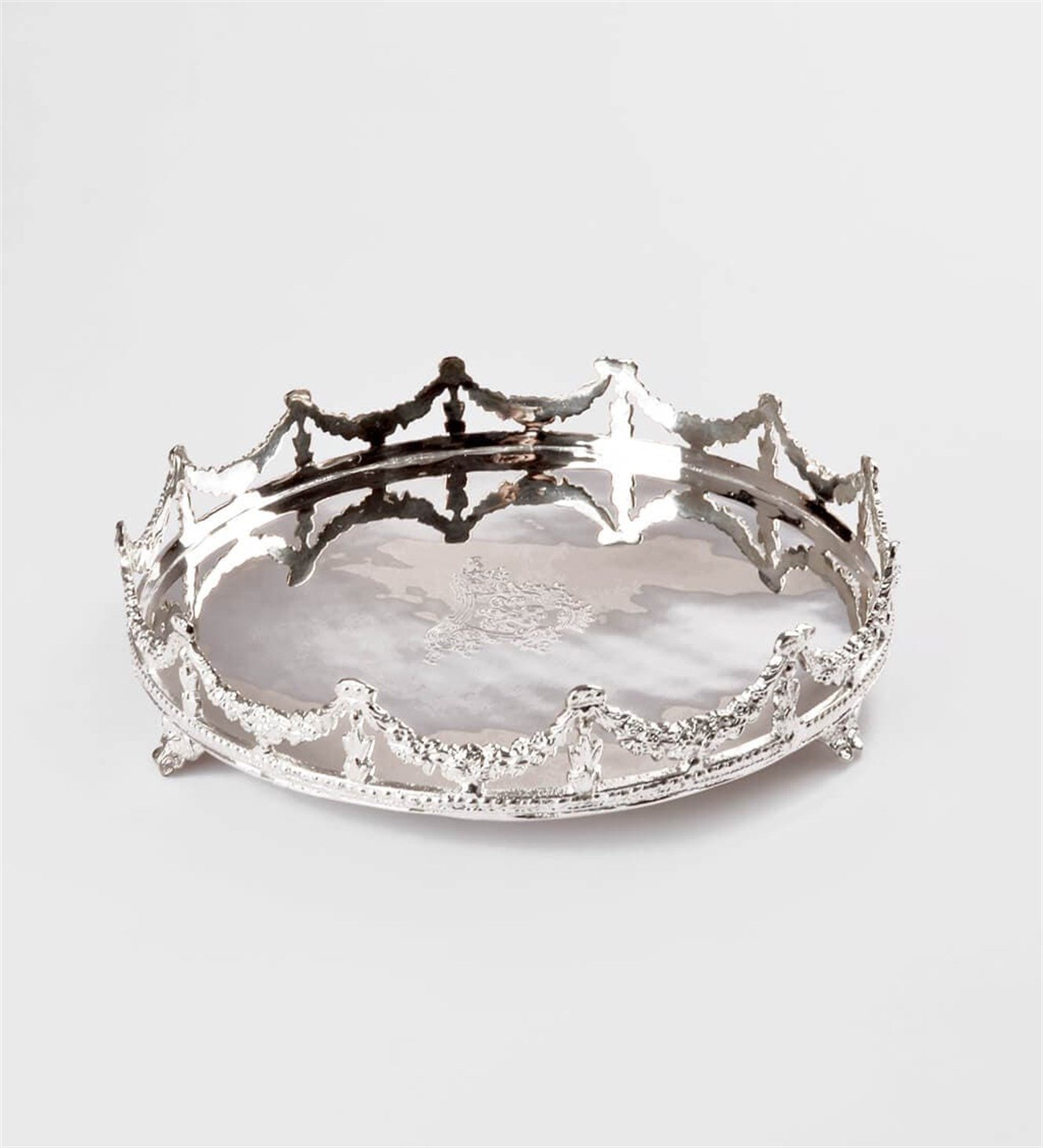 Gümüş Kaplama Yuvarlak Söz & Nişan Tepsisi