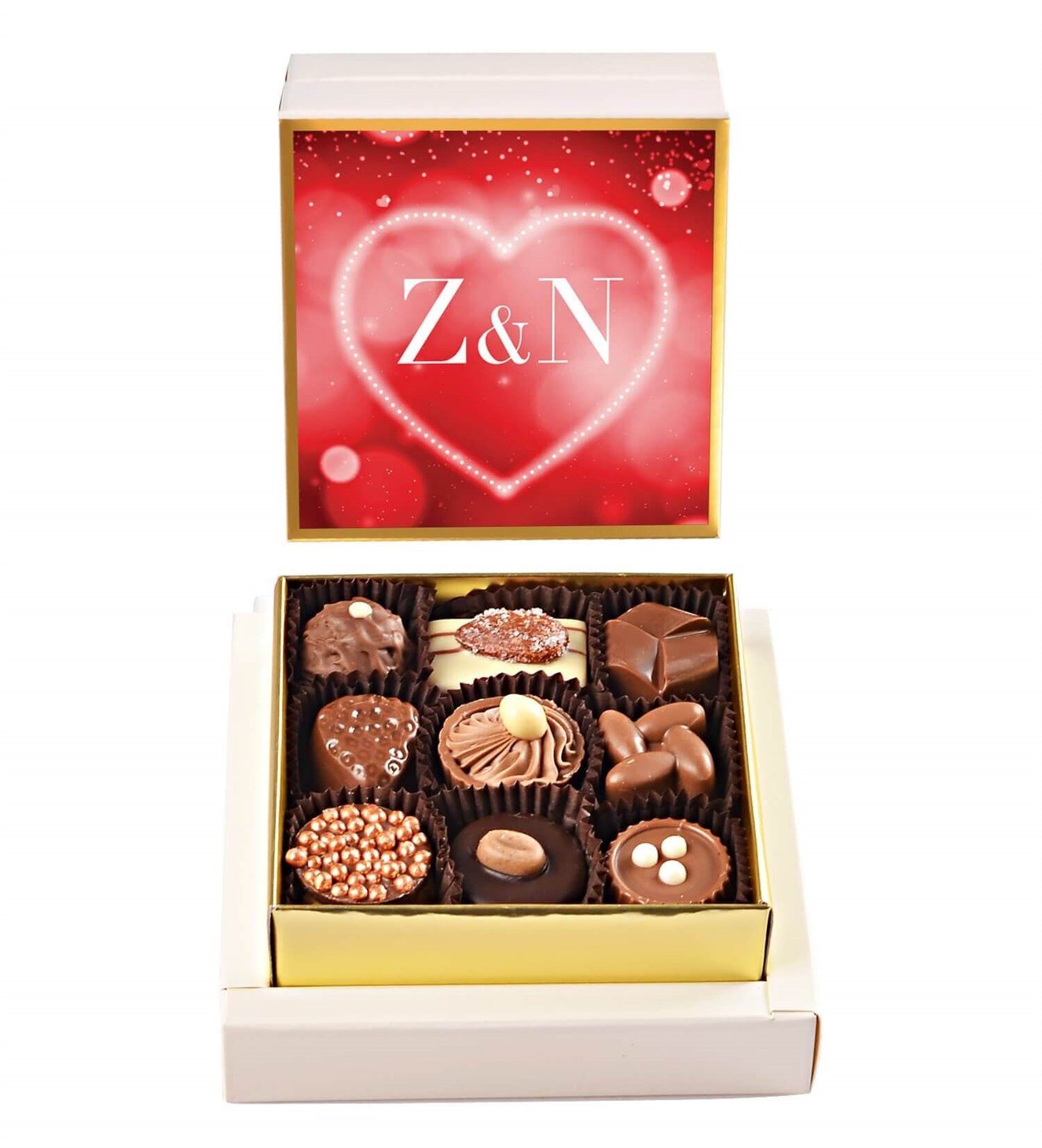 İsim Baş Harfli Özel Kalp Tasarımlı Kutuda Spesiyal Çikolata 9'lu