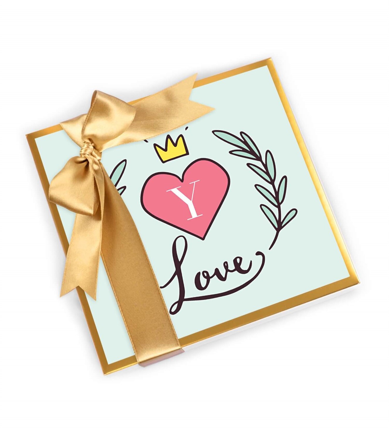 İsme Özel Baş Harfli, Kalp ve Taçlı Tasarım Kutulu Spesiyal Çikolata 25'li