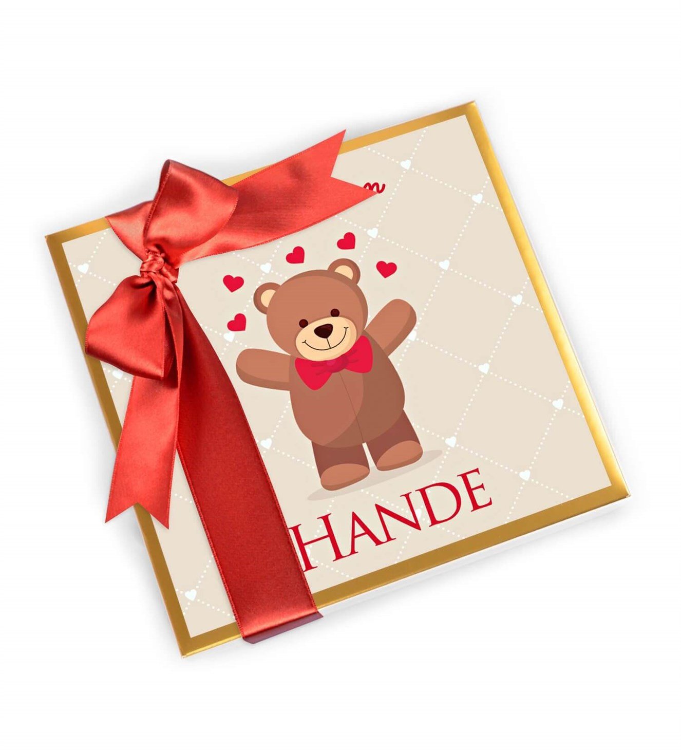 İsme Özel Kalpli Ayıcık Tasarımlı Spesiyal Çikolata 25'li