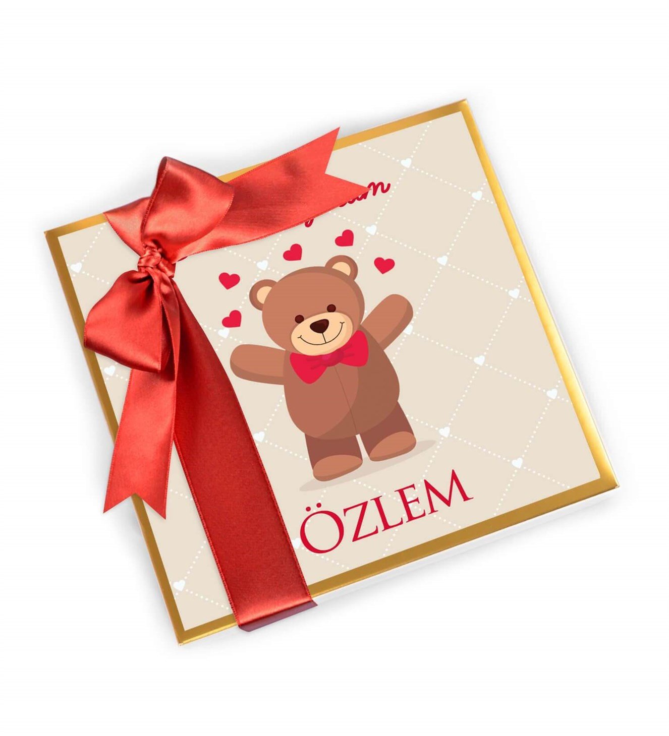 İsme Özel Kalpli Ayıcık Tasarımlı Spesiyal Çikolata 9'lu