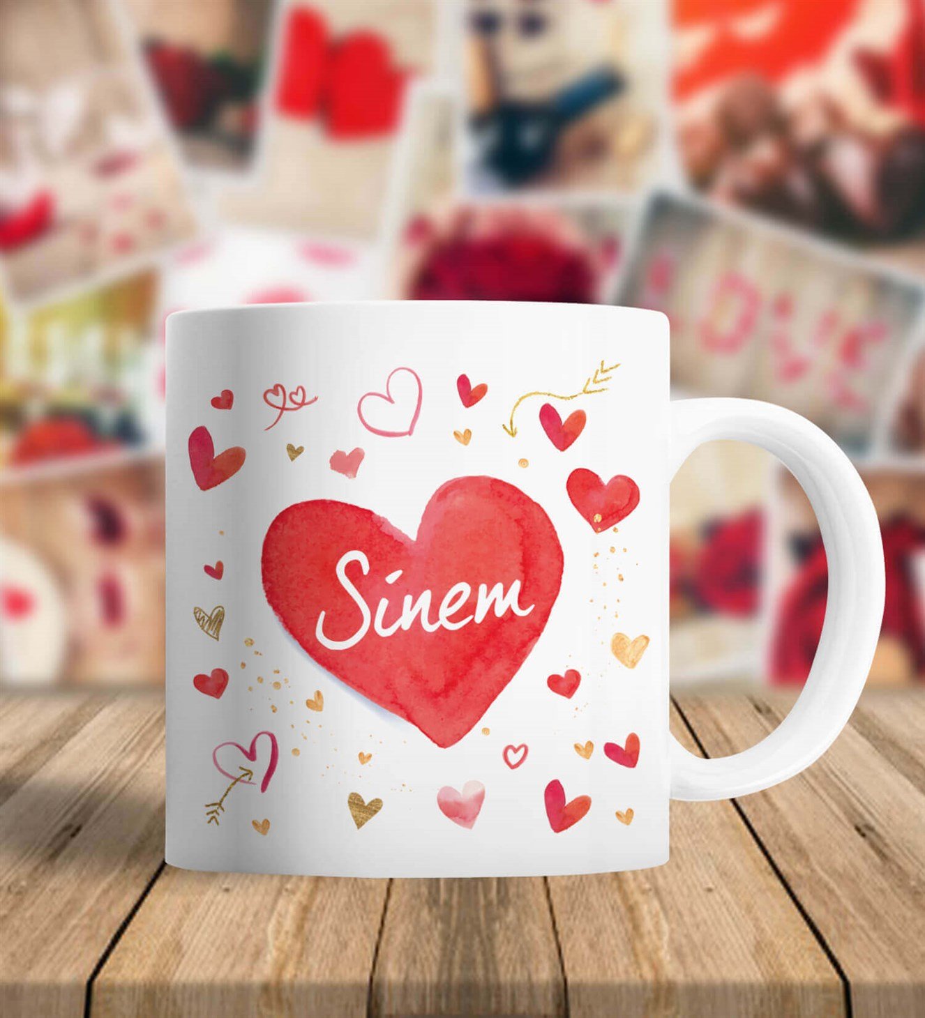 İsme Özel Kırmızı Kalpler Sevgiliye Hediye Kupa Bardak