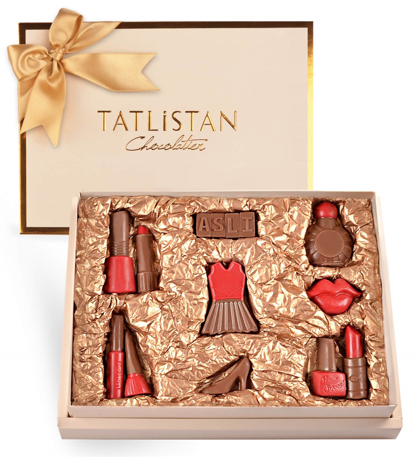 İsme Özel, Kırmızı Ruj Elbise ve Topuklu Ayakkabı Şeklinde Çikolata