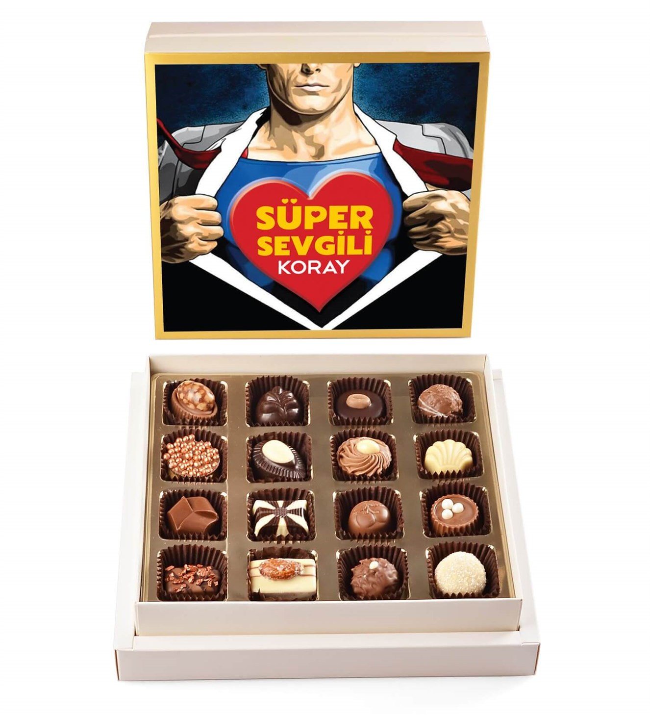 İsme Özel Süper Sevgili Tasarımlı Spesiyal Çikolata 16'lı Sevgililer Günü Hediyesi