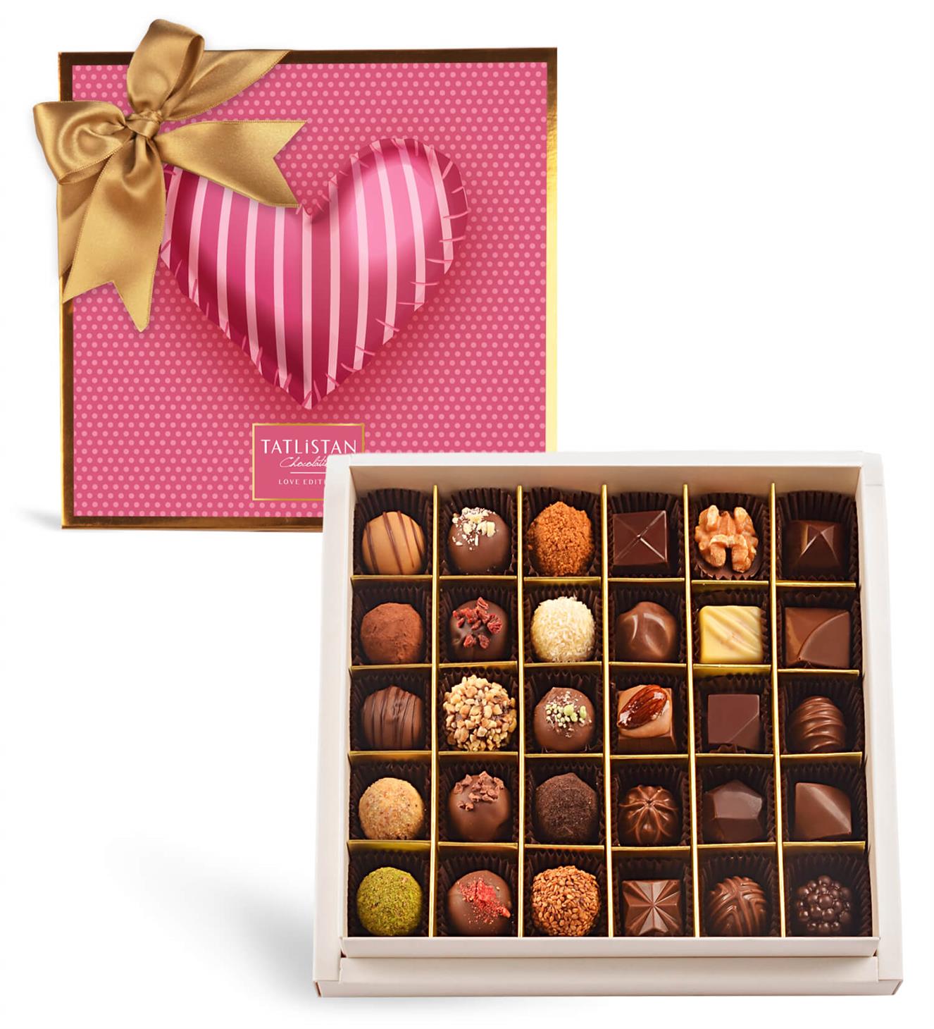 Kalp Balon Tasarımlı Kutuda 30 Çeşitli Artisan Çikolata 30'lu
