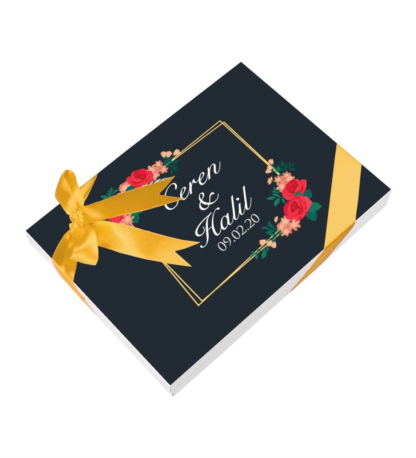 Kırmızı Güller İsimli ve Tarihli Kutulu Söz & Nişan Çikolatası