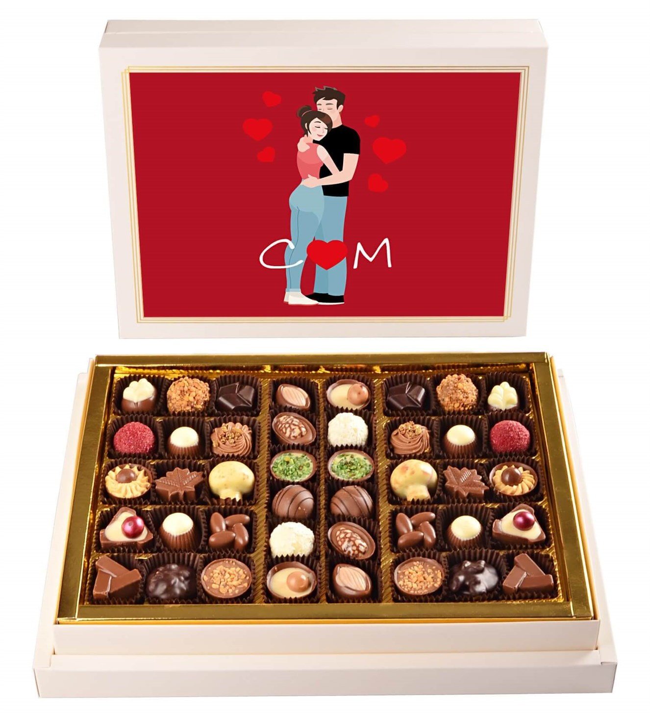 Kişiye Özel Baş Harfli, Aşk Dolu Sevgili Tasarım Kutulu Spesiyal Çikolata 42'li