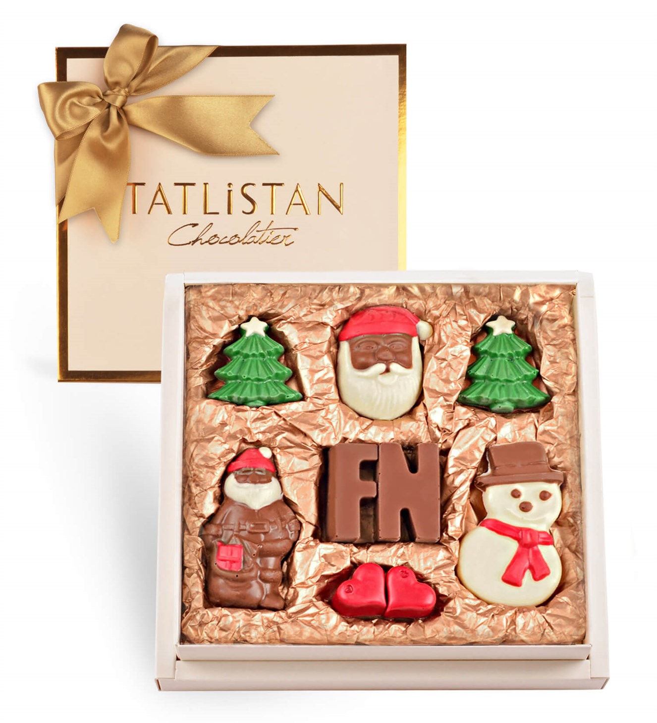 Kişiye Özel Baş Harfli, Kardan Adam, Noel Baba ve Kalpli Yılbaşı Çikolatası