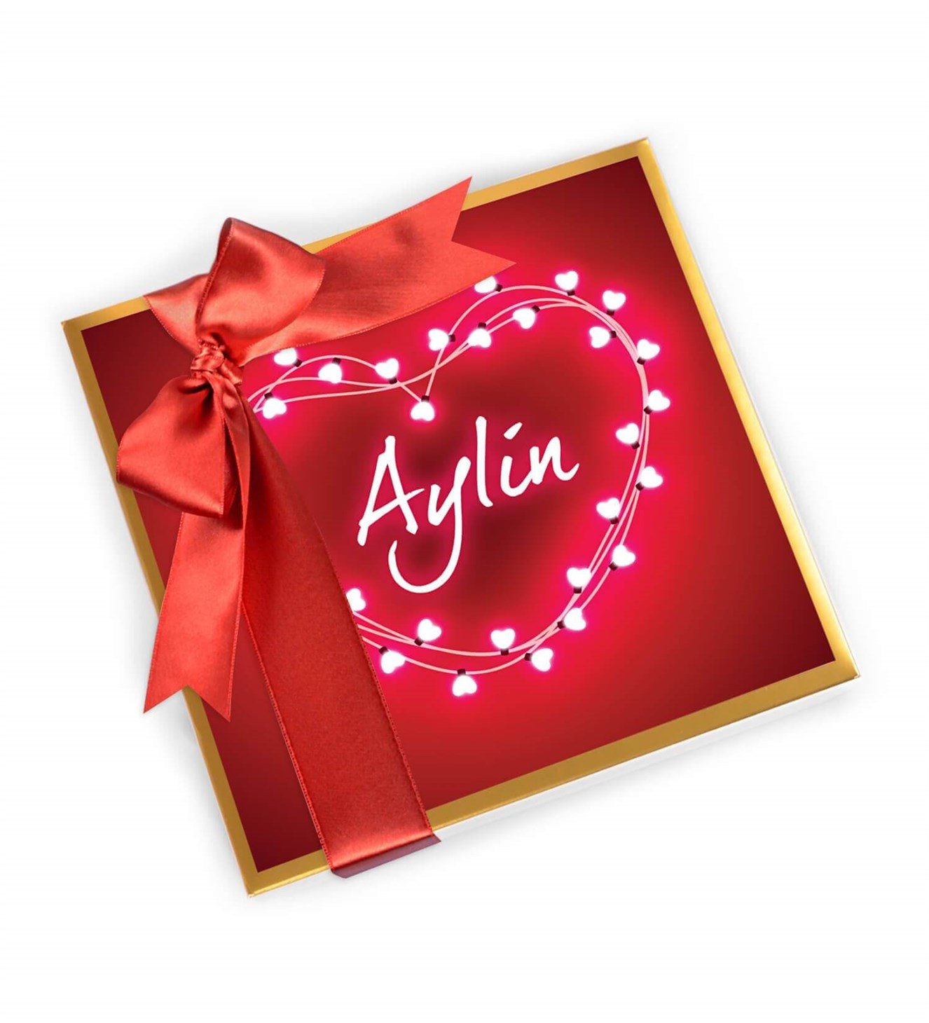 Kişiye Özel Işıltılı Kalp Tasarım Kutulu Spesiyal Çikolata 9'lu