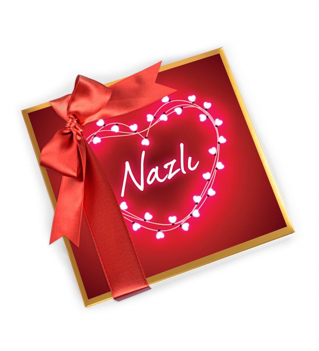 Kişiye Özel Işıltılı Kalp Tasarım Kutulu Spesiyal Çikolata 25'li