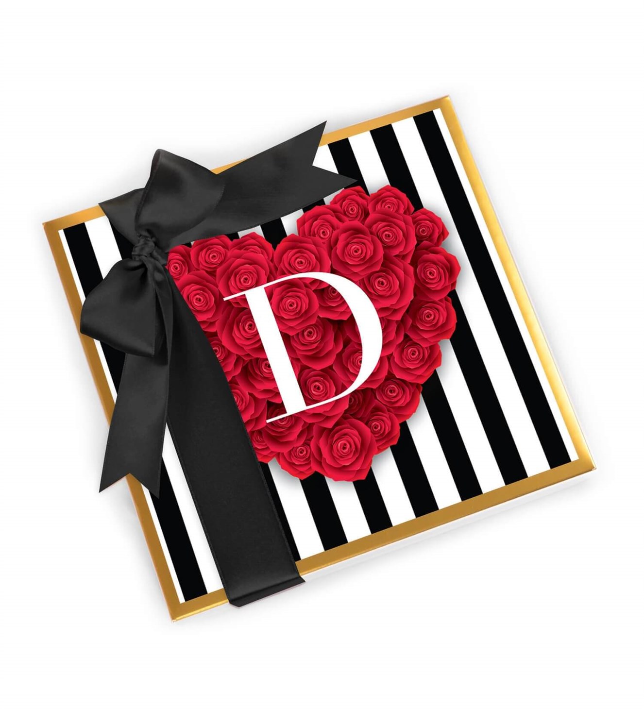 Kişiye Özel İsim Baş Harfli, Kalp Gül Tasarım Spesiyal Çikolata 9'lu