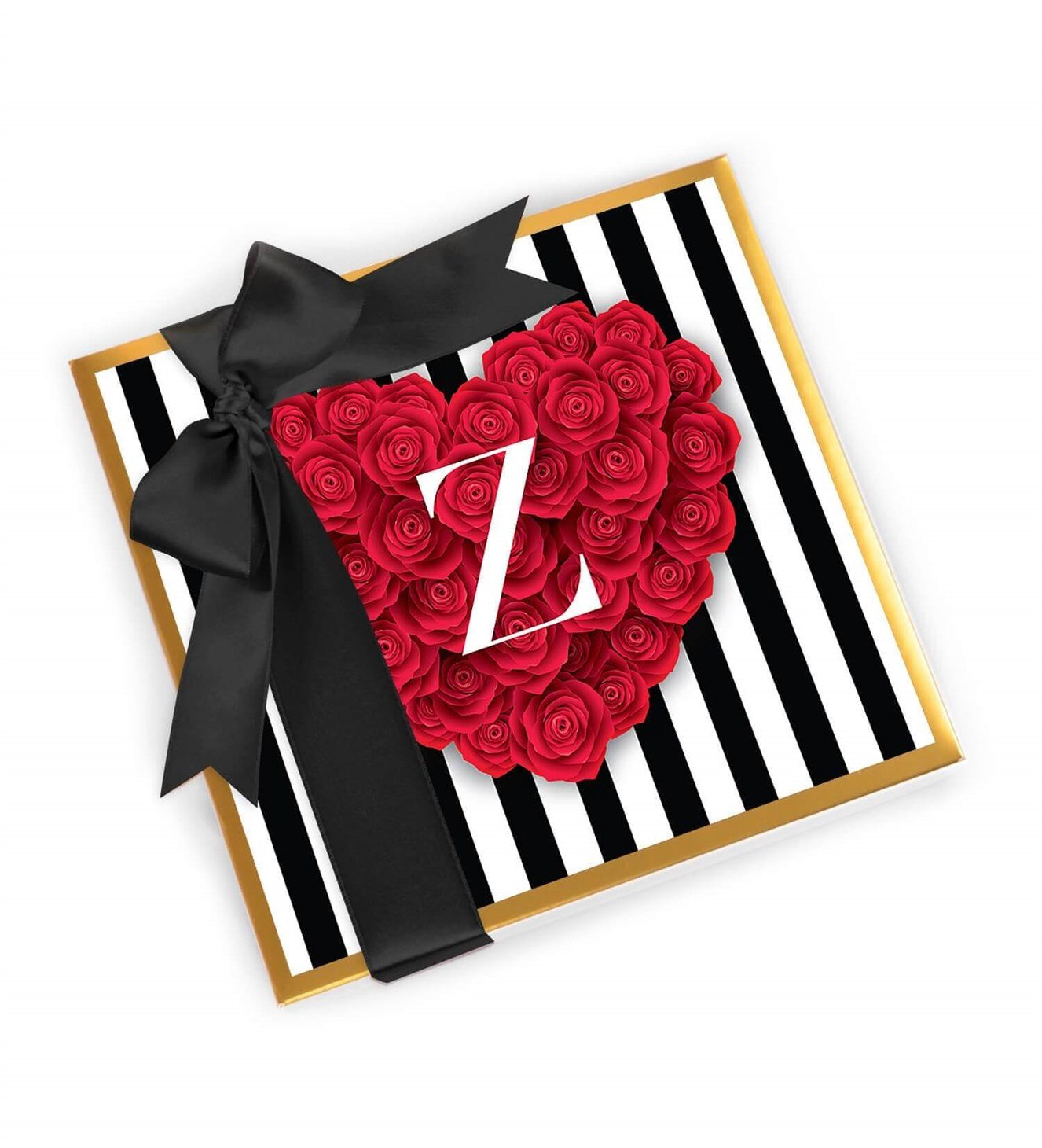 Kişiye Özel İsim Baş Harfli, Kalp Gül Tasarımlı Spesiyal Çikolata 16'lı