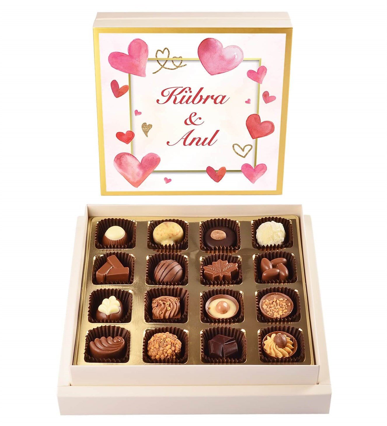 Kişiye Özel, Kalp Çerçeve Tasarımlı Spesiyal Çikolata 16'lı