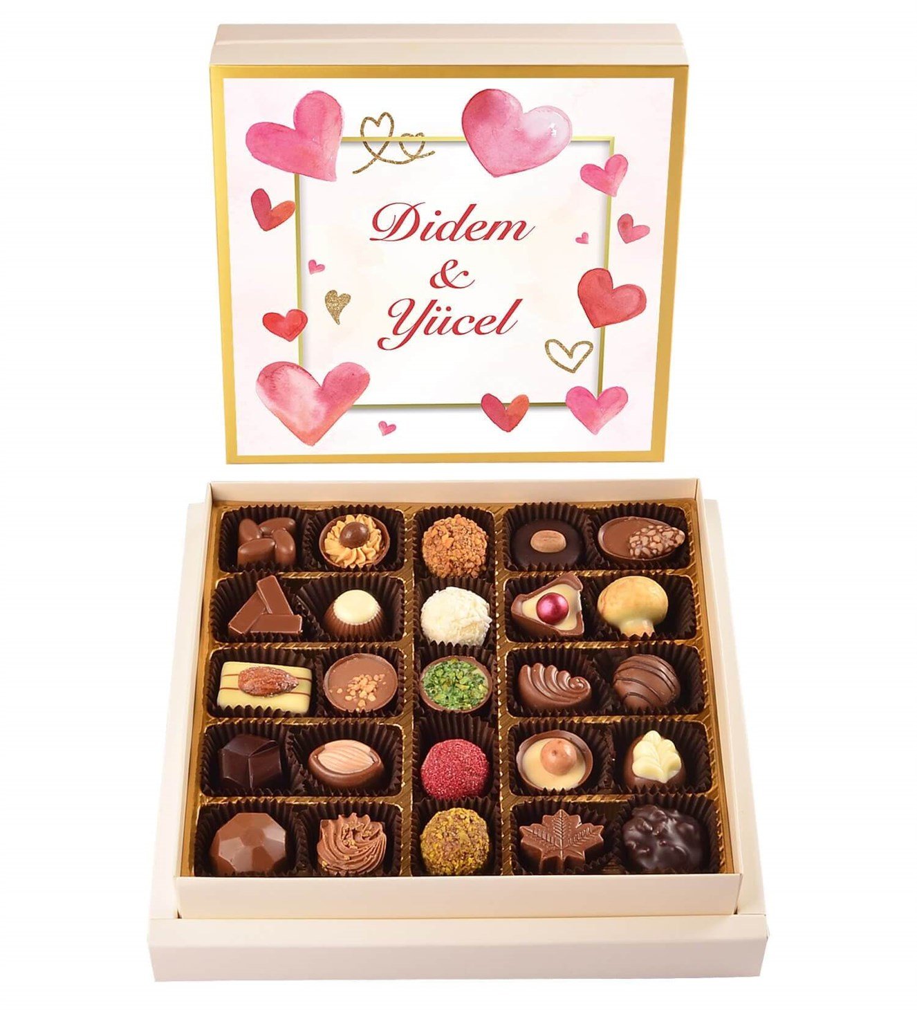 Kişiye Özel, Kalp Çerçeve Tasarımlı Spesiyal Çikolata 25'li