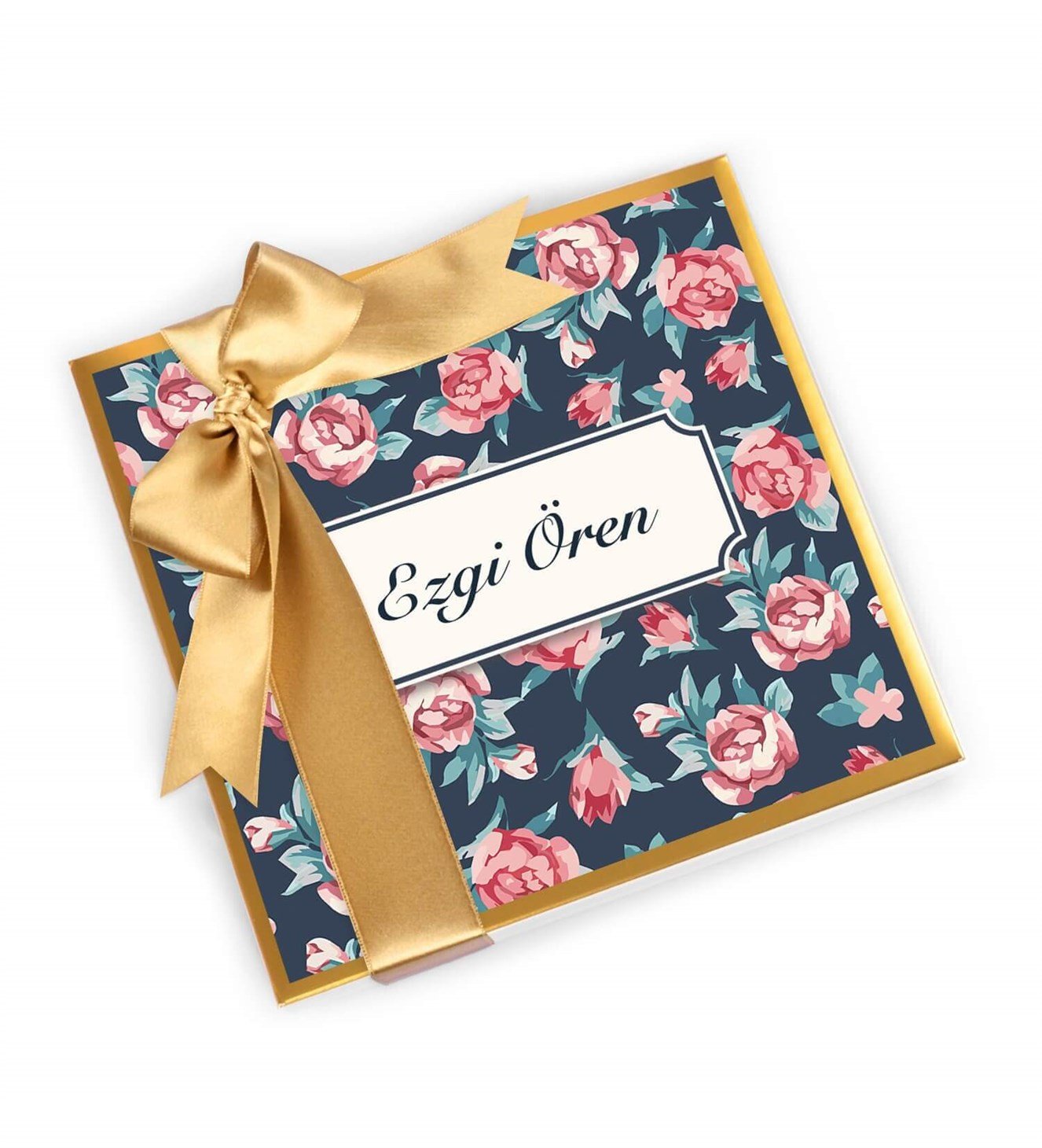 Kişiye Özel Pembe Çiçek Tasarım Kutulu Spesiyal Çikolata 16'lı