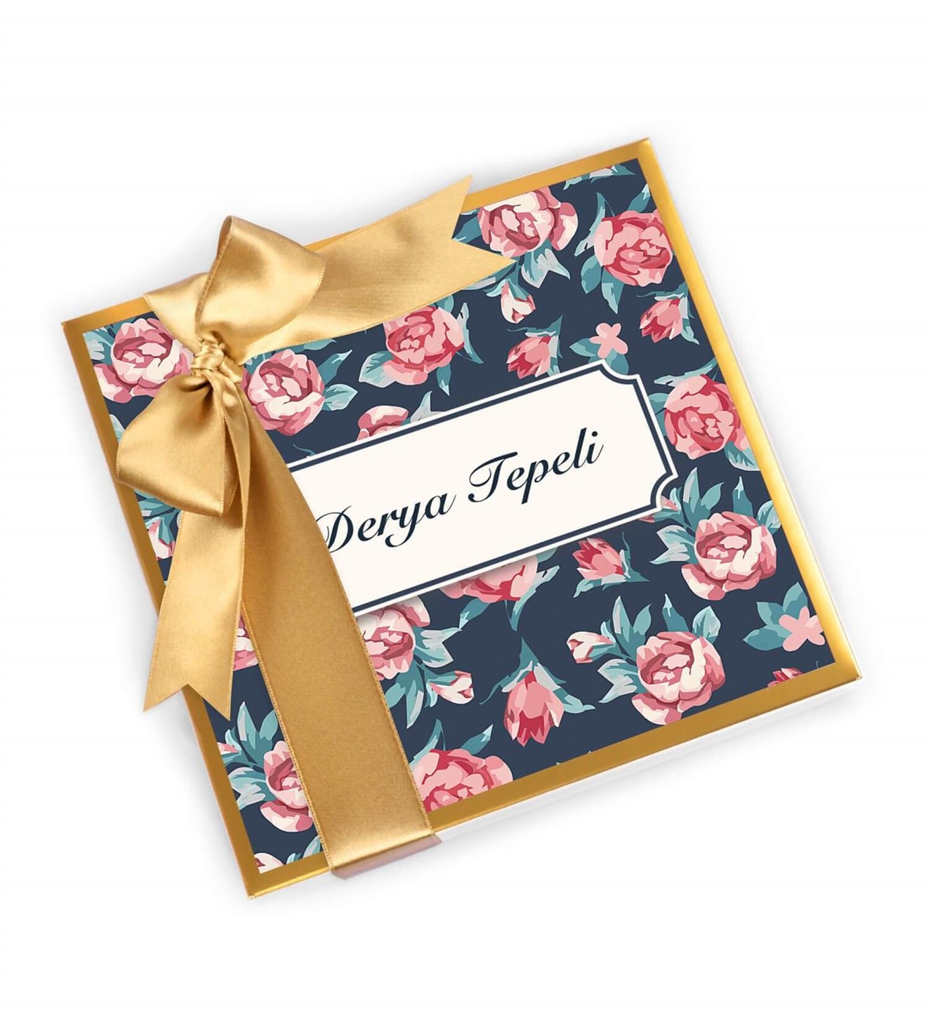 Kişiye Özel Pembe Çiçek Tasarım Kutulu Spesiyal Çikolata 9'lu