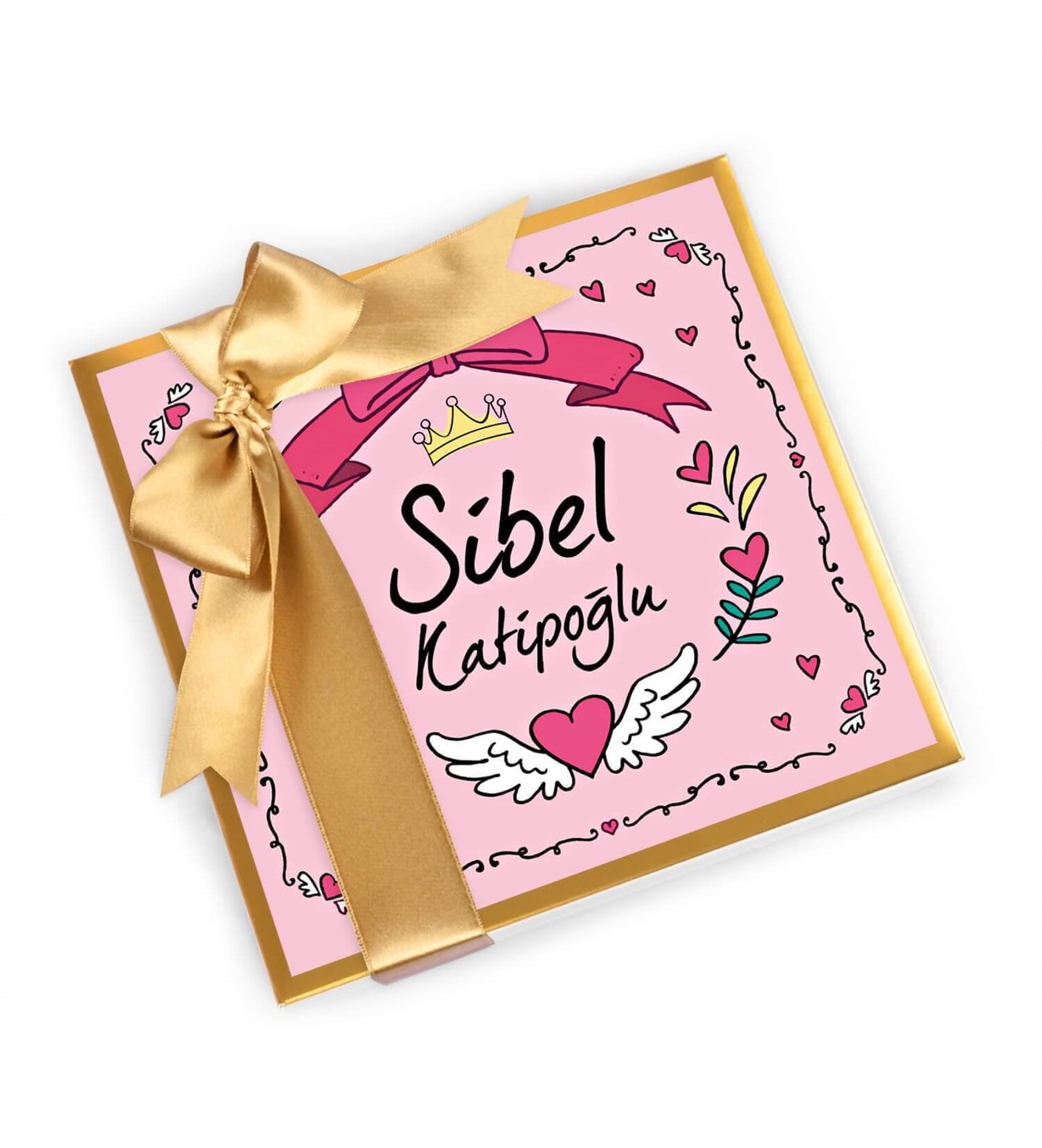 Kişiye Özel, Pembe Kalpli ve Melek Prenses Kutulu Spesiyal Çikolata 16'lı
