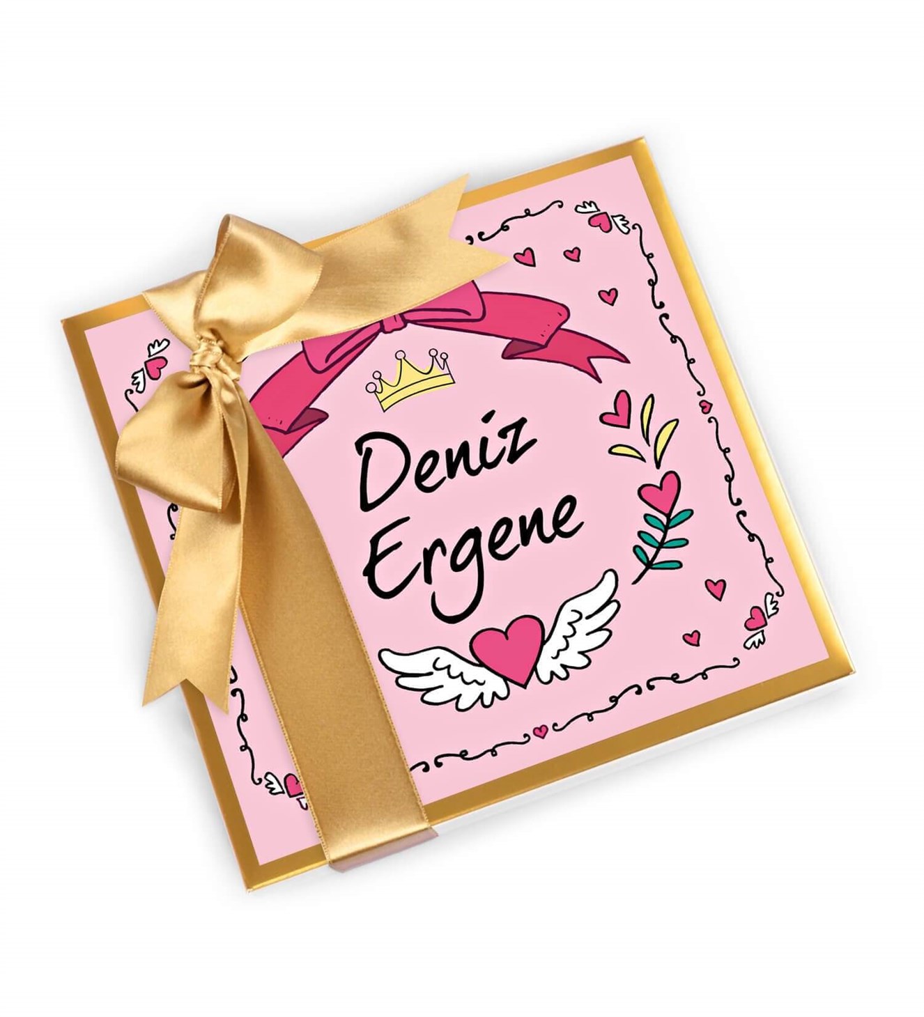 Kişiye Özel, Pembe Kalpli ve Melek Prenses Kutulu Spesiyal Çikolata 25'li