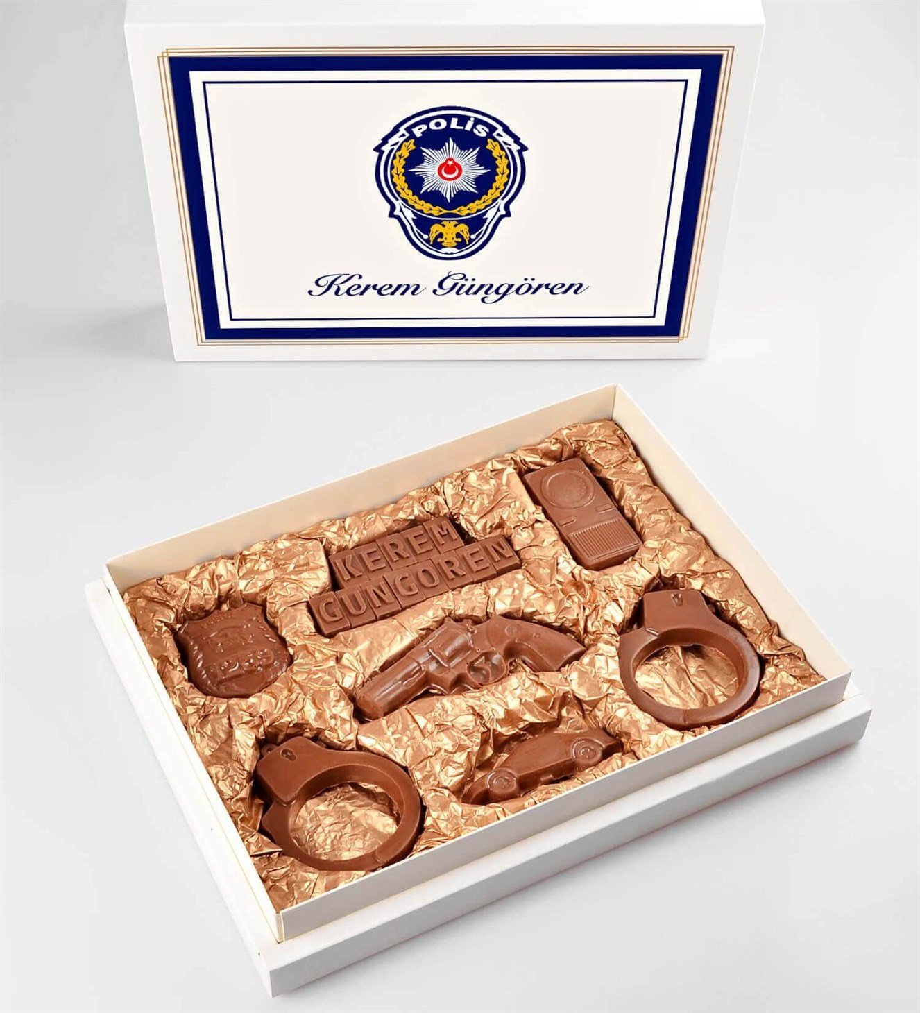 Kişiye Özel Silah, Kelepçe, Rozet ve Telsizli Polis Çikolatası