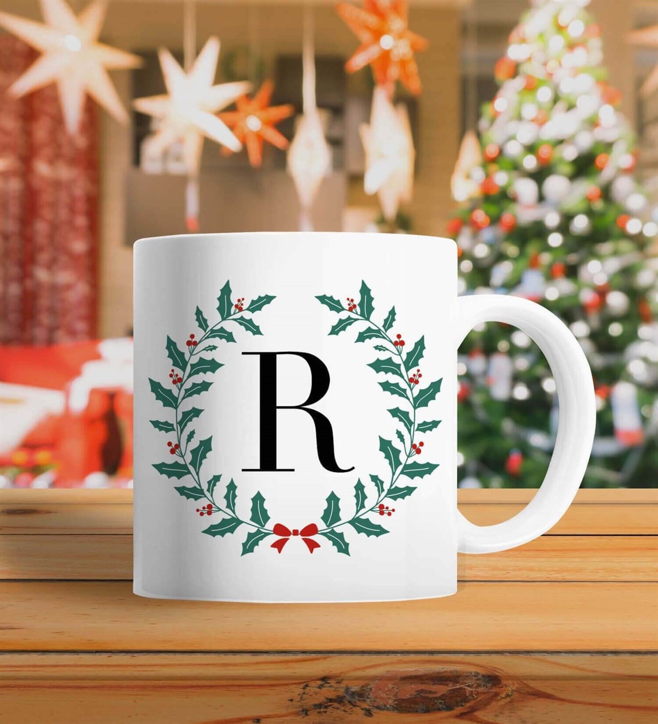 Kokina ve Dallar Baş Harfli Yılbaşı Hediyesi Kupa Bardak