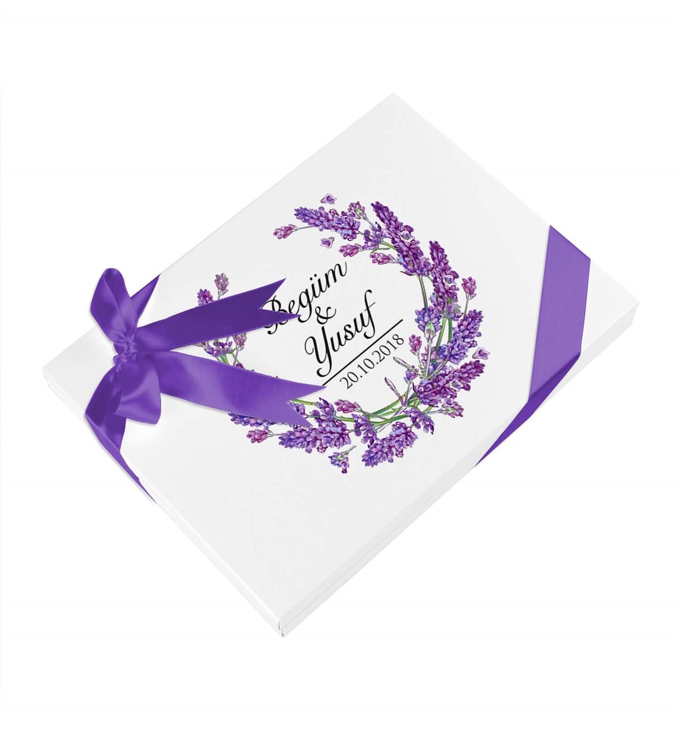 Lavanta Çiçekli İsimli ve Tarihli Kutulu Söz & Nişan Çikolatası