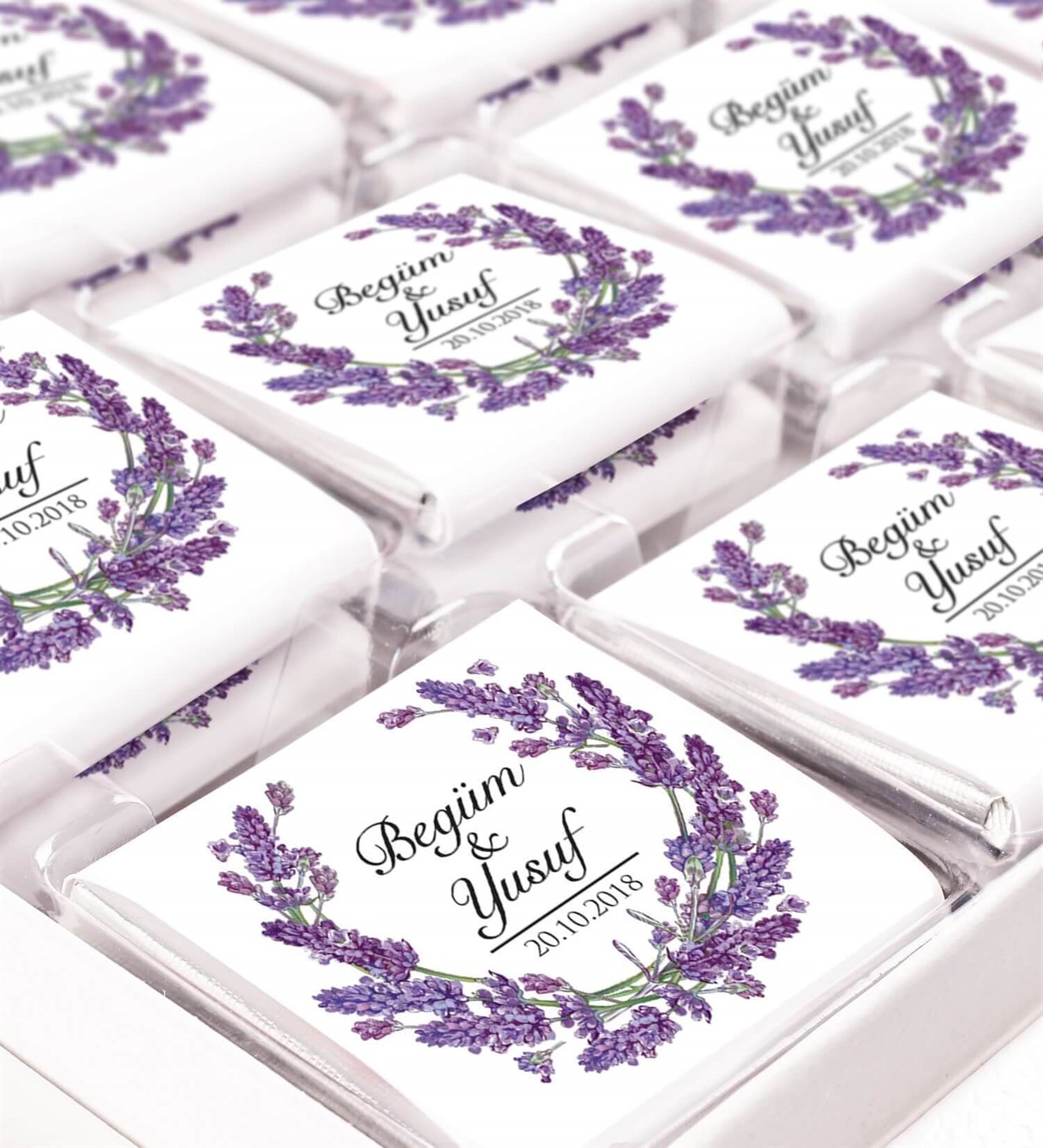 Lavanta Çiçekli İsimli ve Tarihli Kutulu Söz & Nişan Çikolatası