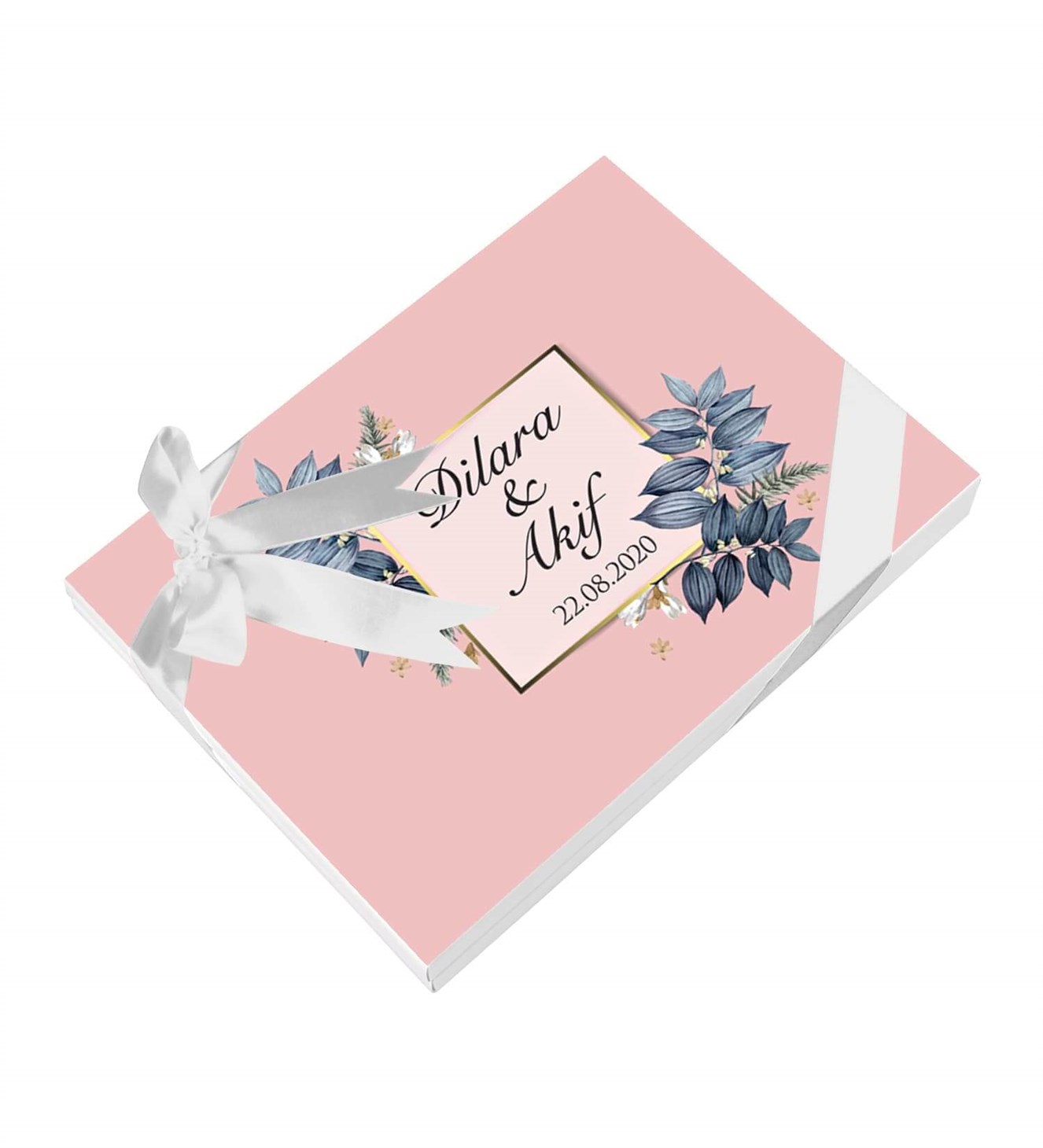 Mavi Tomurcuklar İsimli ve Tarihli Kutulu Söz & Nişan Çikolatası