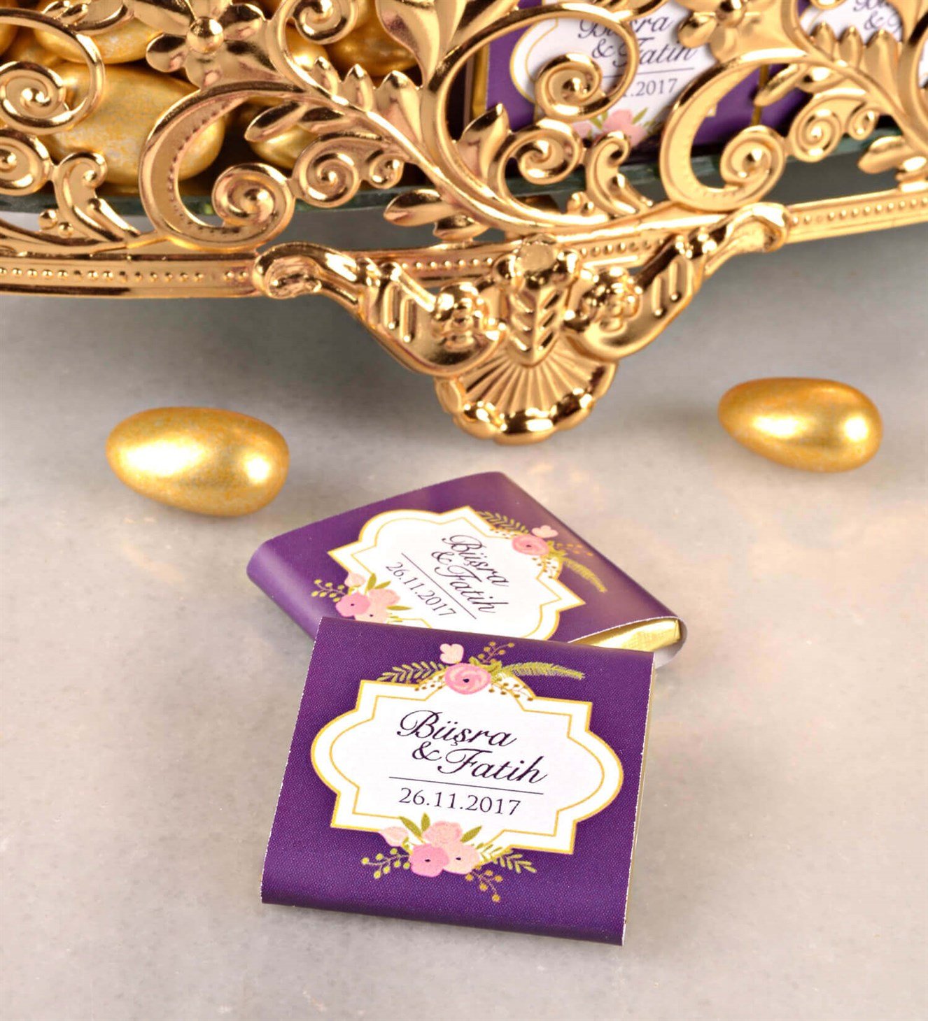 Mor Çerçeveli İsimli Söz & Nişan Çikolatası