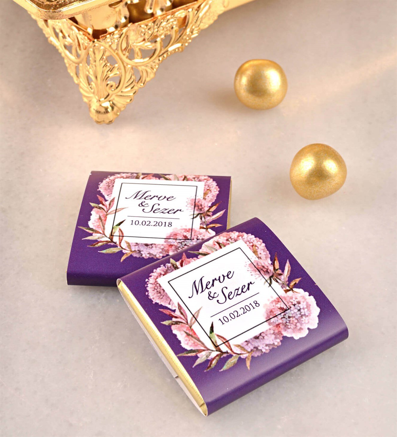 Mor Çiçekli İsimli Söz & Nişan Çikolatası