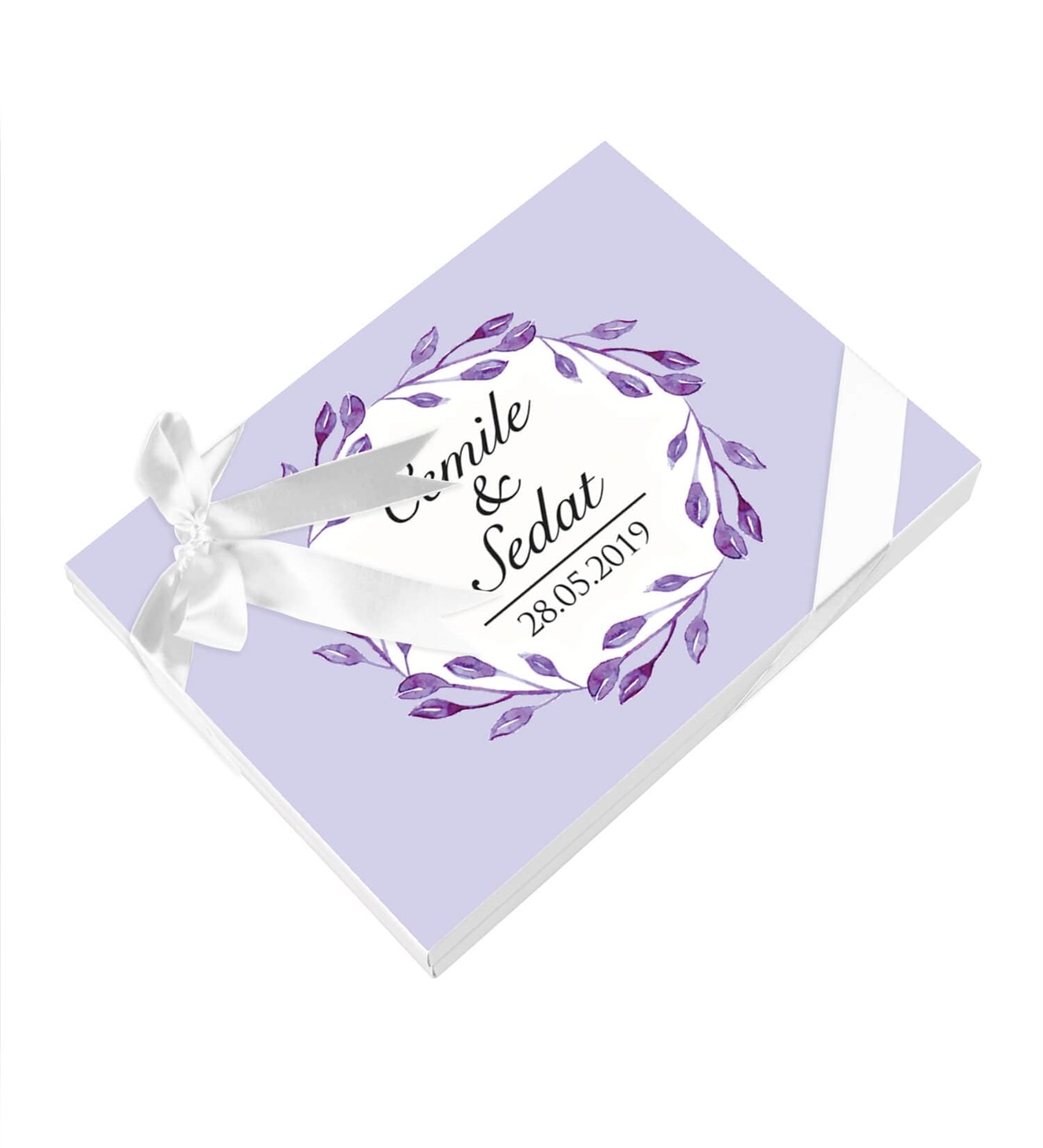 Mor Dallar İsimli ve Tarihli Kutulu Söz & Nişan Çikolatası