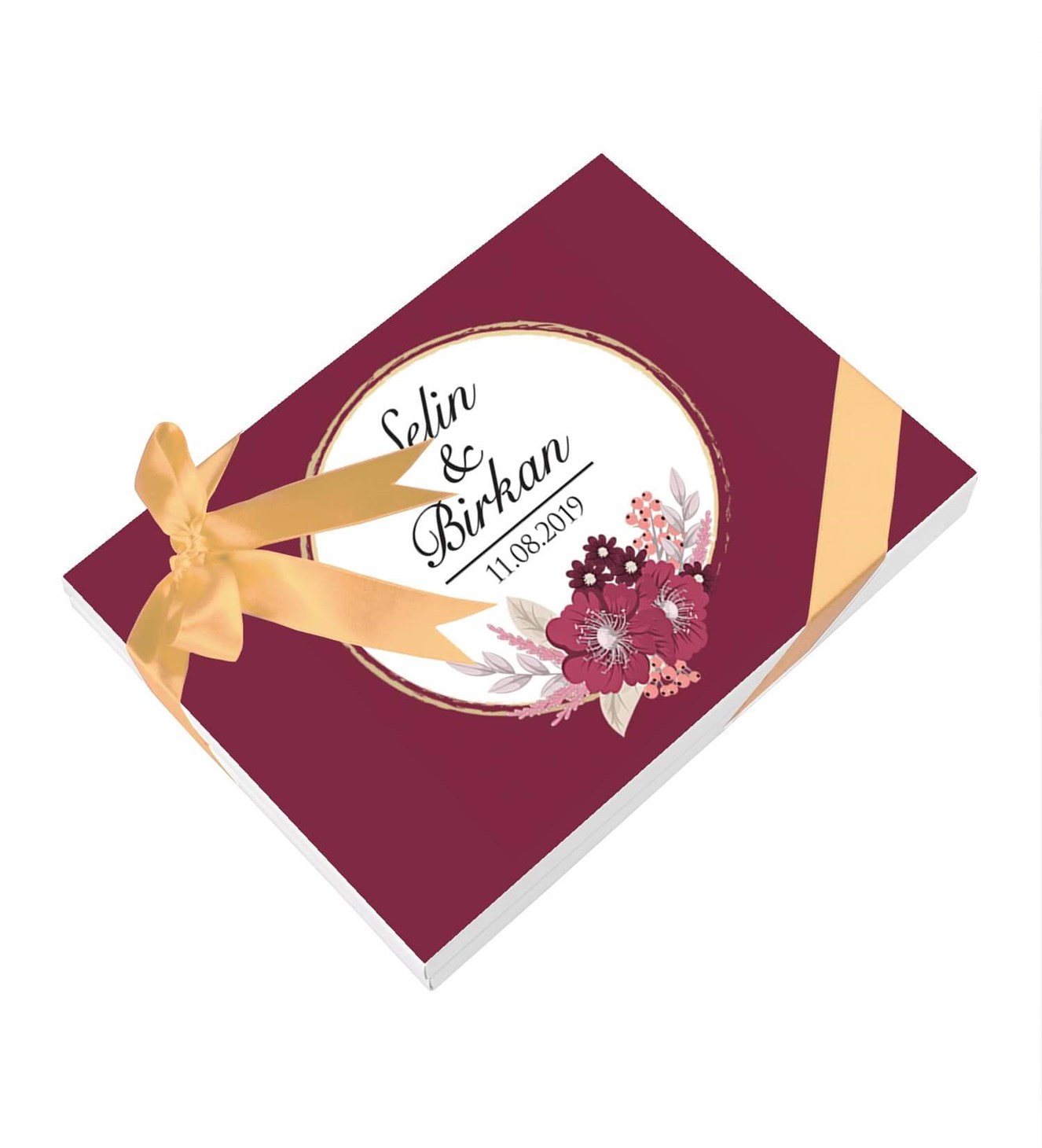 Mürdüm Çiçekler İsimli ve Tarihli Kutulu Söz & Nişan Çikolatası