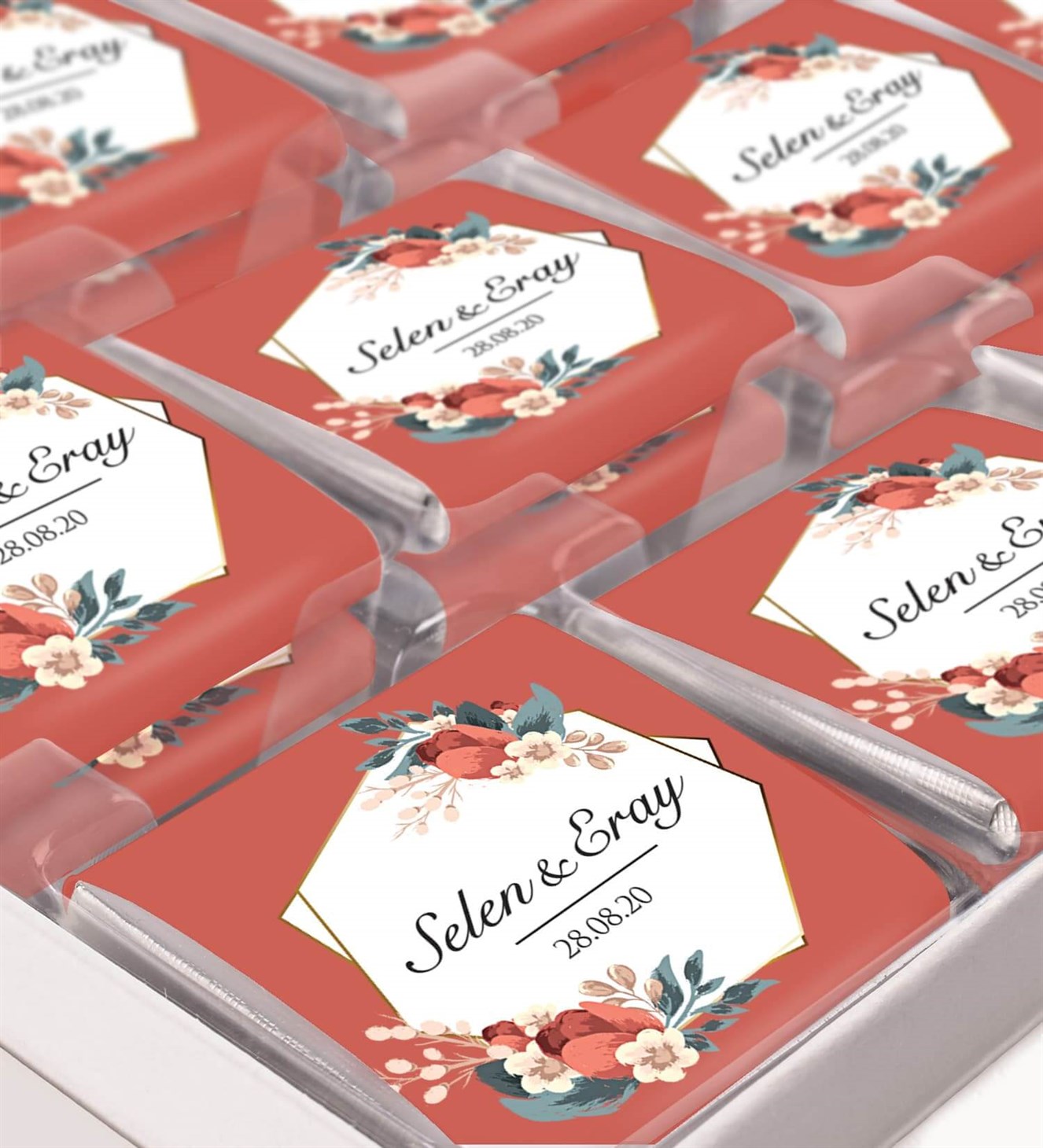 Nar Çiçeği İsimli ve Tarihli Kutulu Söz & Nişan Çikolatası