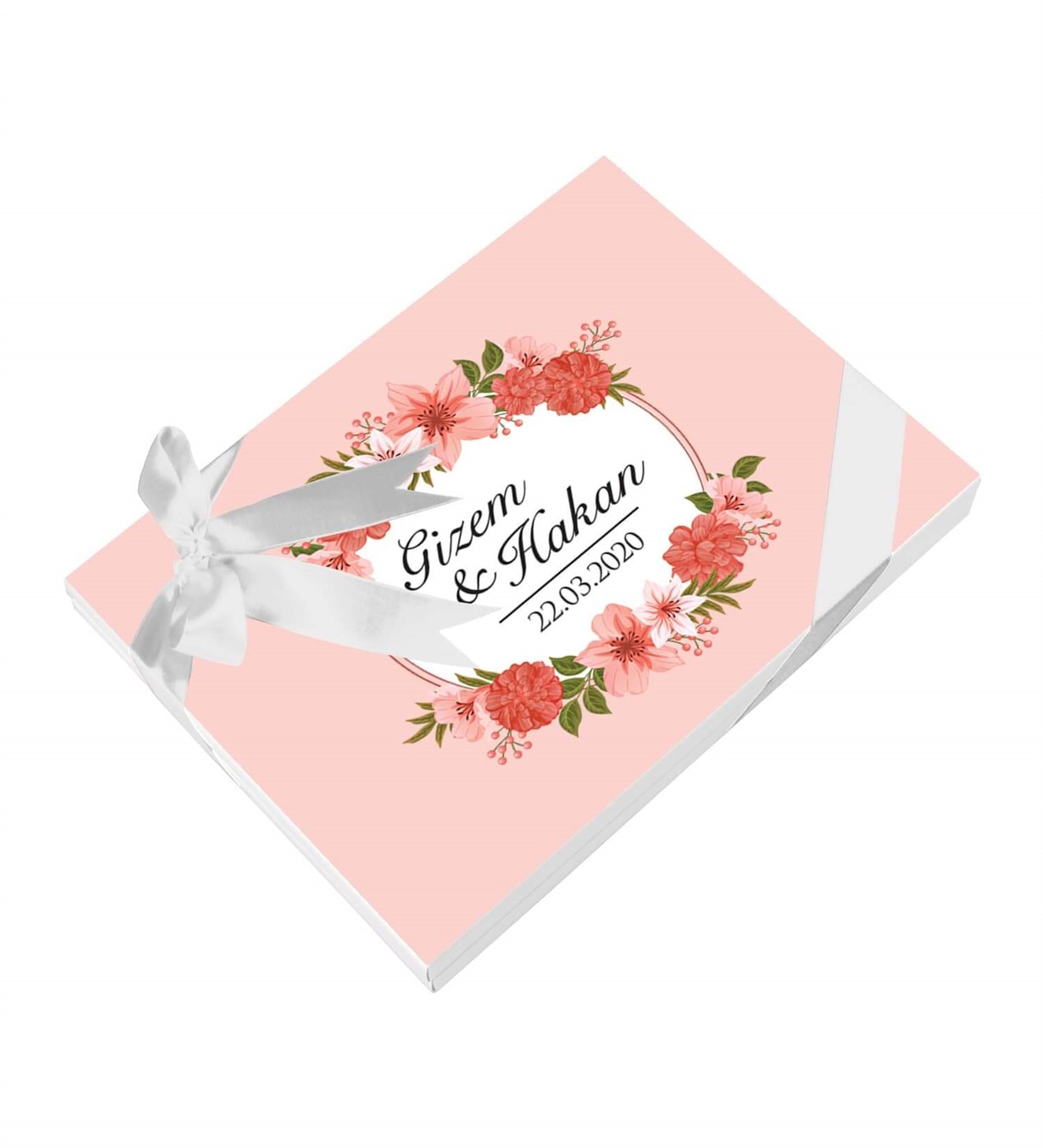 Nar Çiçeği, Pembeli İsimli ve Tarihli Kutulu Söz & Nişan Çikolatası