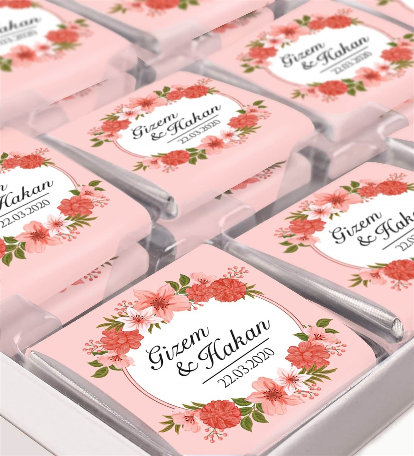 Nar Çiçeği, Pembeli İsimli ve Tarihli Kutulu Söz & Nişan Çikolatası