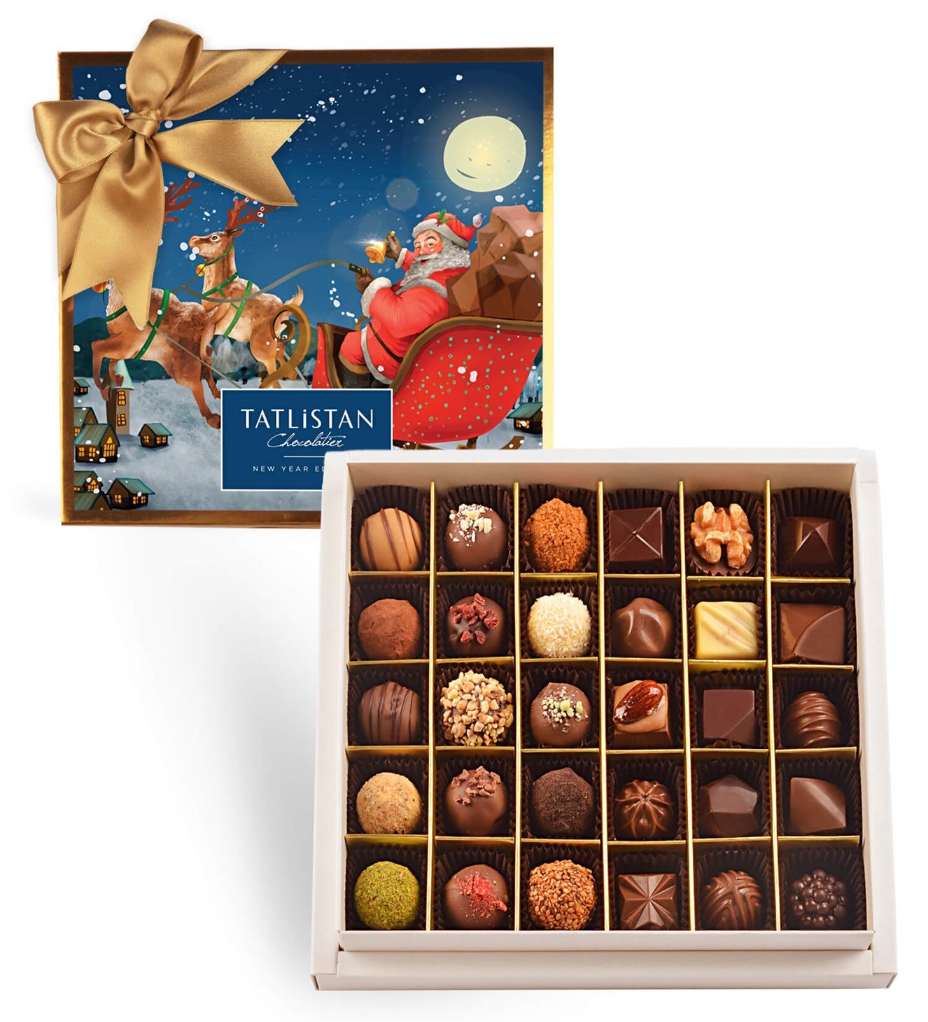 Noel Baba ve Geyikler 30 Çeşitli Artisan ve Trüf Çikolata 30'lu