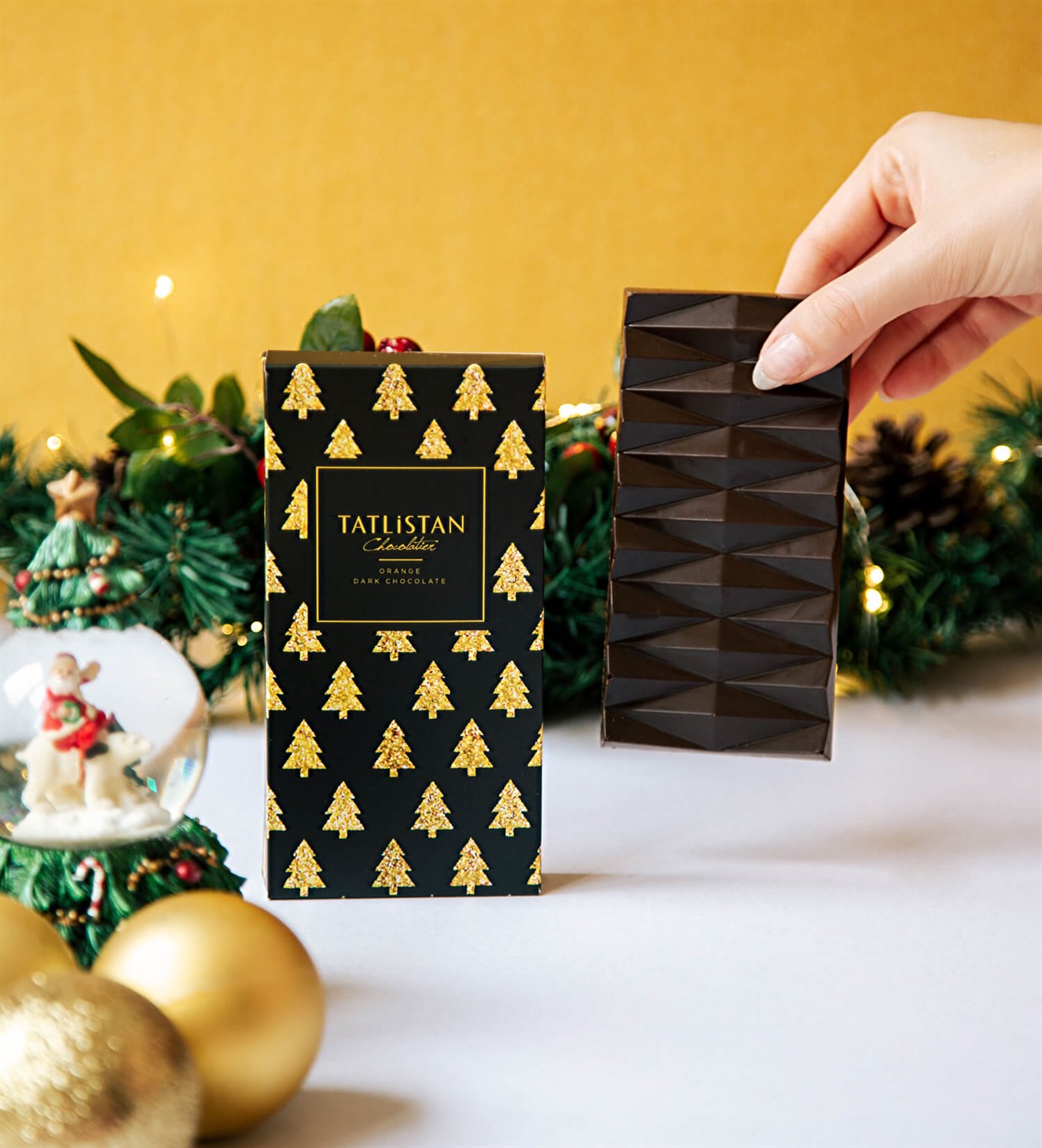 Parıltılı Yılbaşı Ağaçları - Portakallı Bitter Tablet Çikolata