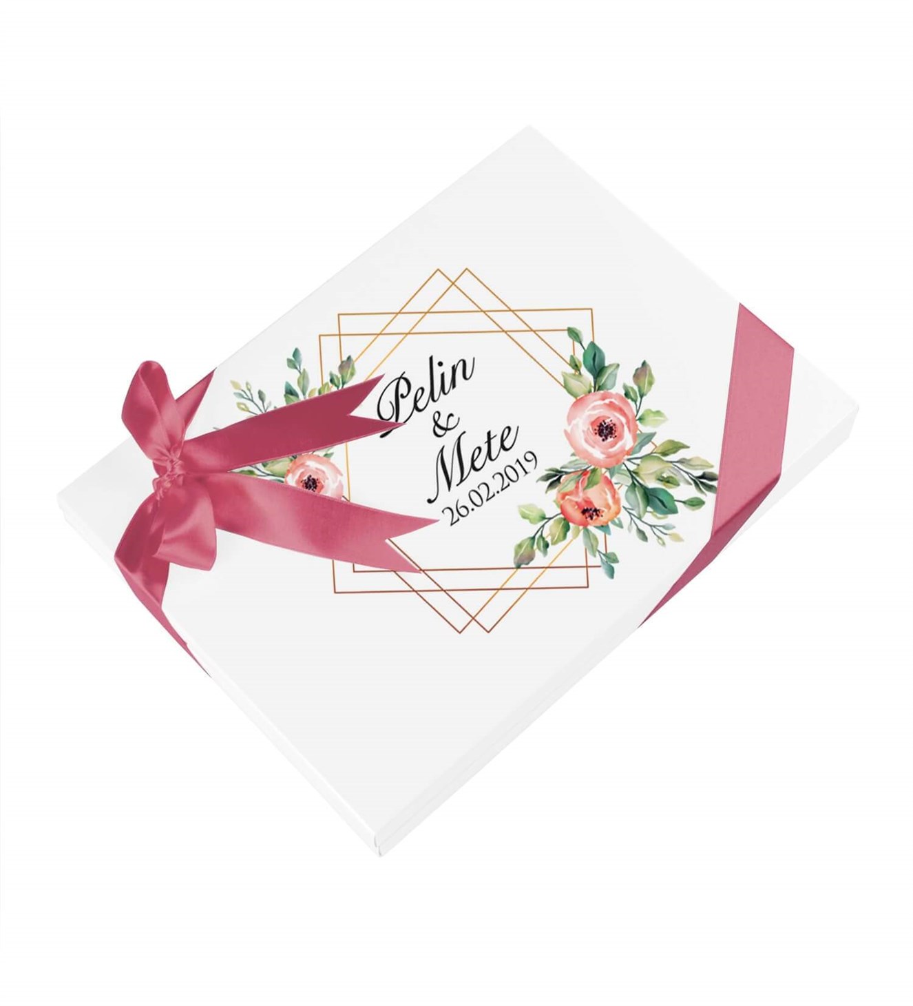 Pastel Renk Çiçekler İsimli ve Tarihli Kutulu Söz & Nişan Çikolatası