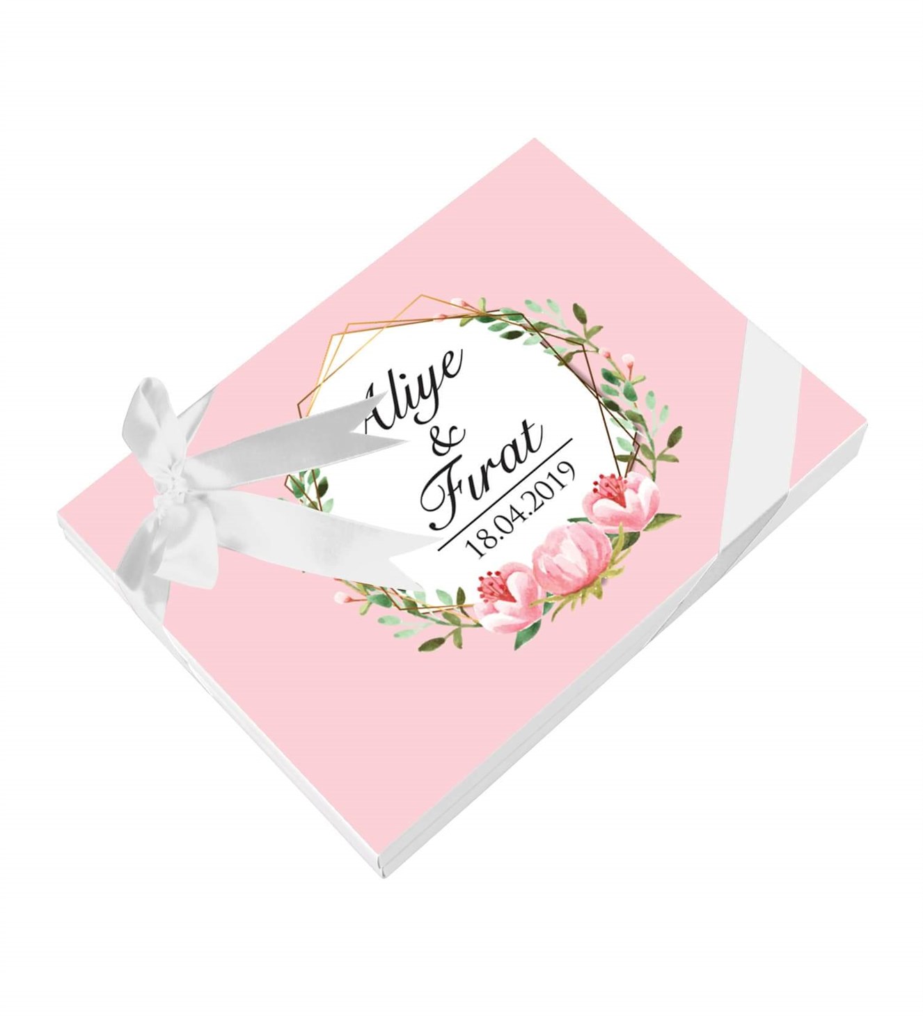 Pembe Şakayıklar İsimli ve Tarihli Kutulu Söz & Nişan Çikolatası
