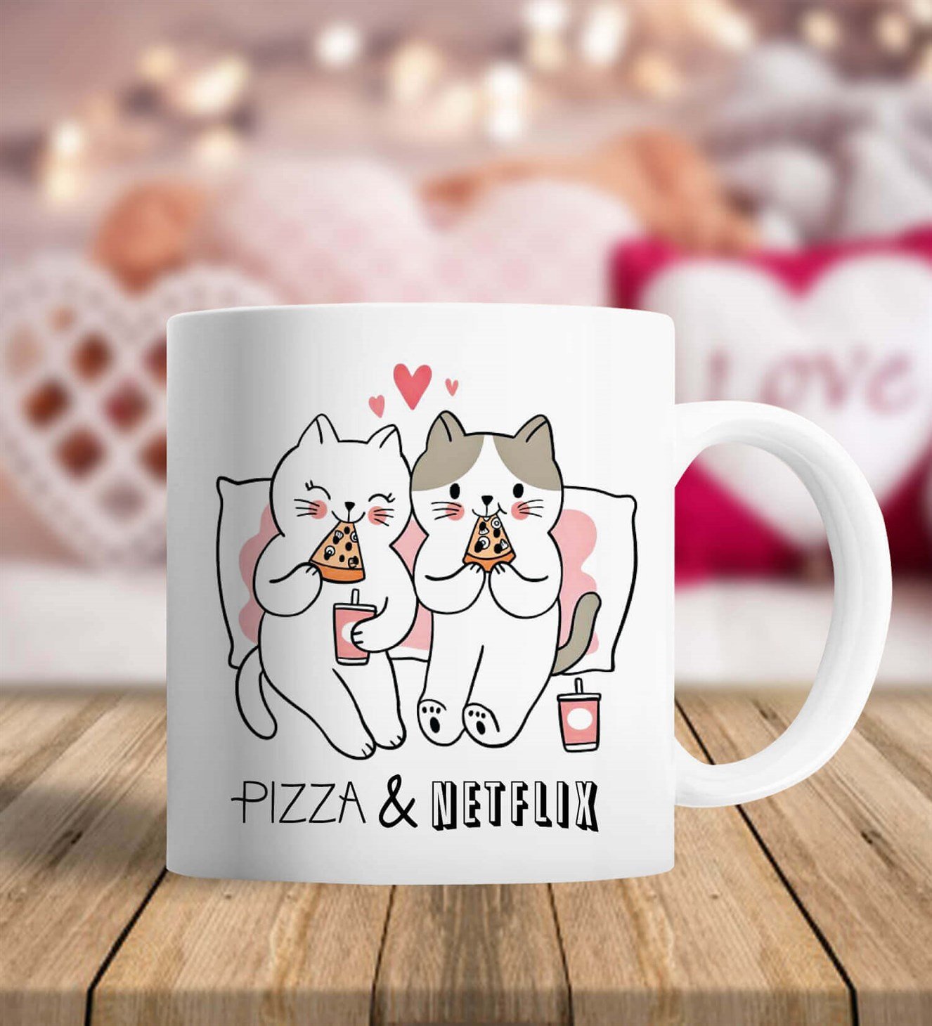 Pizza & Netflix Zamanı Sevgiliye Hediye Kupa Bardak